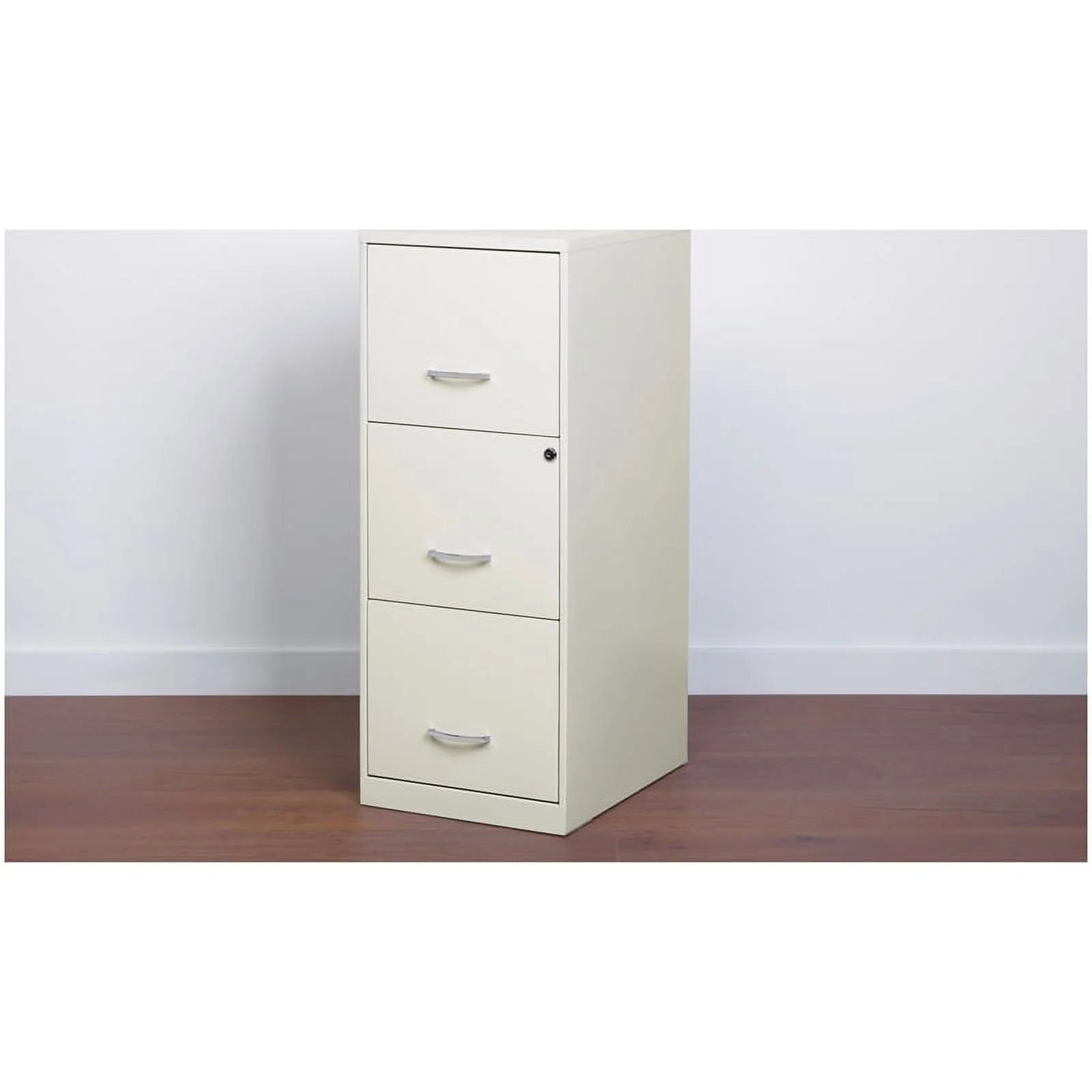 3 Drawer Vertical Metal File Cabinet with Lock Pearl White - Image 2