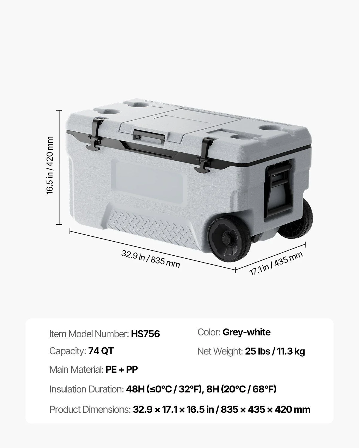 Portable Wheel Cooler 74 quarts, 120 tank capacity, insulated rolling cooler with cup holder for outdoor, camping, beach and picnic use - Image 7