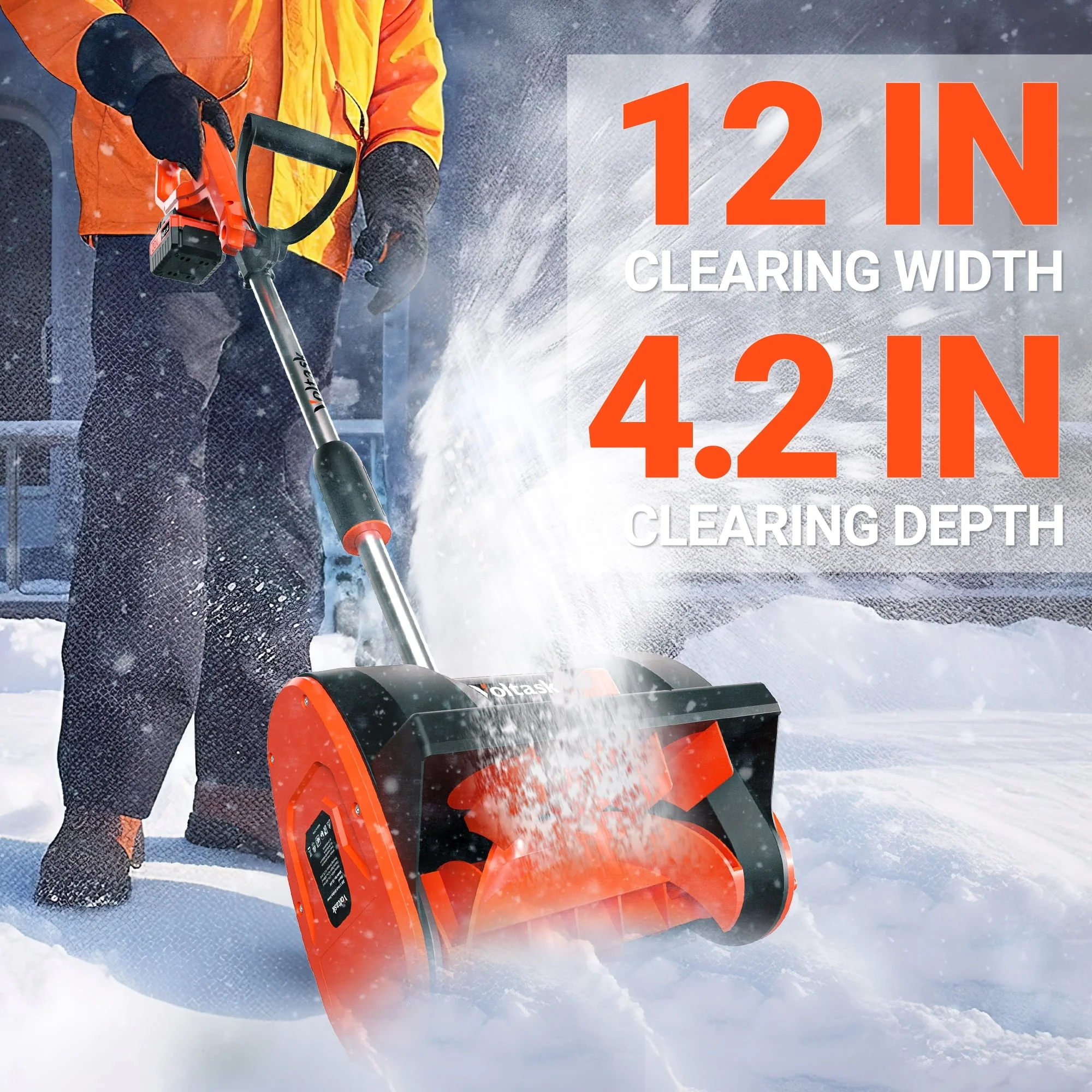 VOLTASK 20V 12 - Inch Cordless Snow Shovel with Directional Plate, Battery & Quick Charger Included