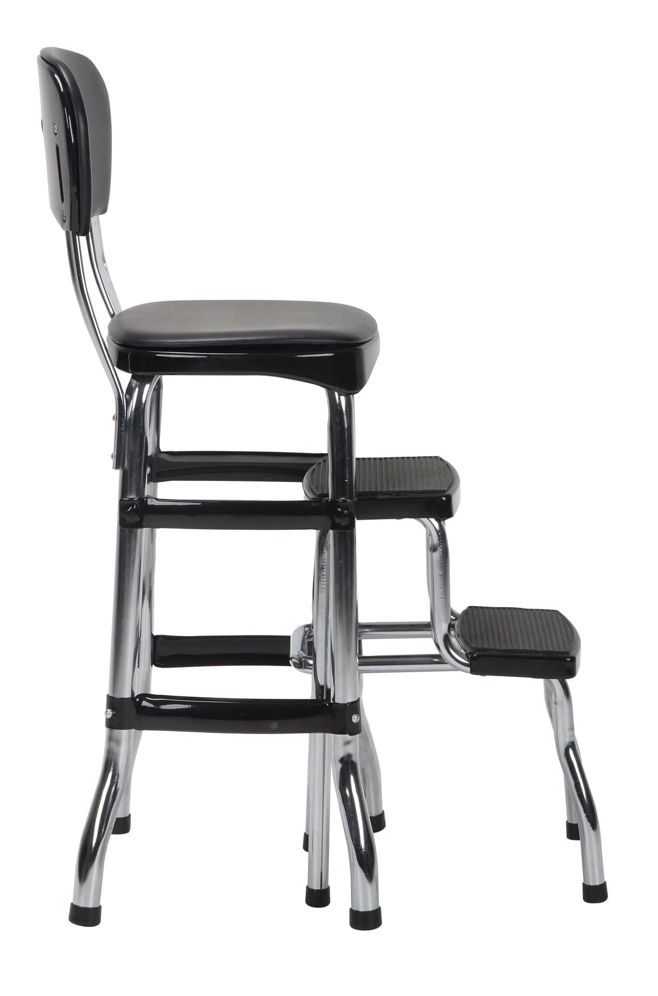 COSCO Stylaire Retro Chair + Step Stool with Sliding Steps, Black