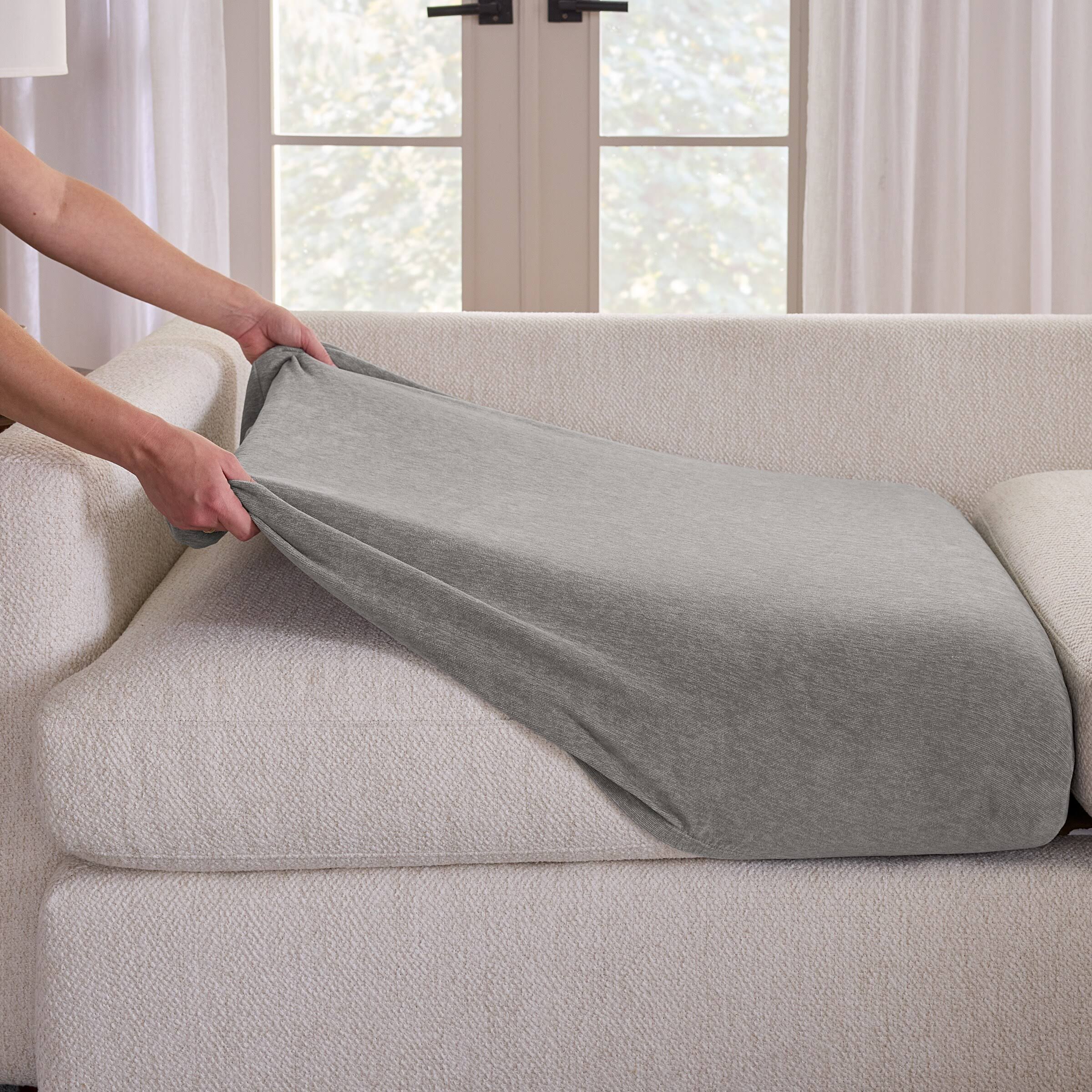 SureFit Cedar Stretch Textured Sectional Slipcover Large Couch Cushion - 40x40x8 - Gray