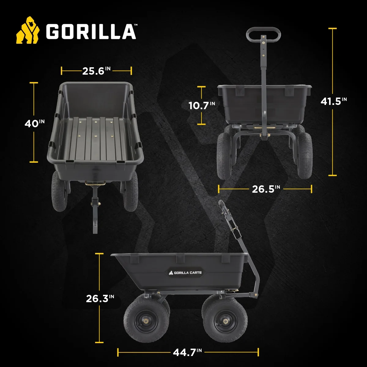 6 cu ft Heavy Duty Poly Dump Cart with Steel Frame, Black - Image 3
