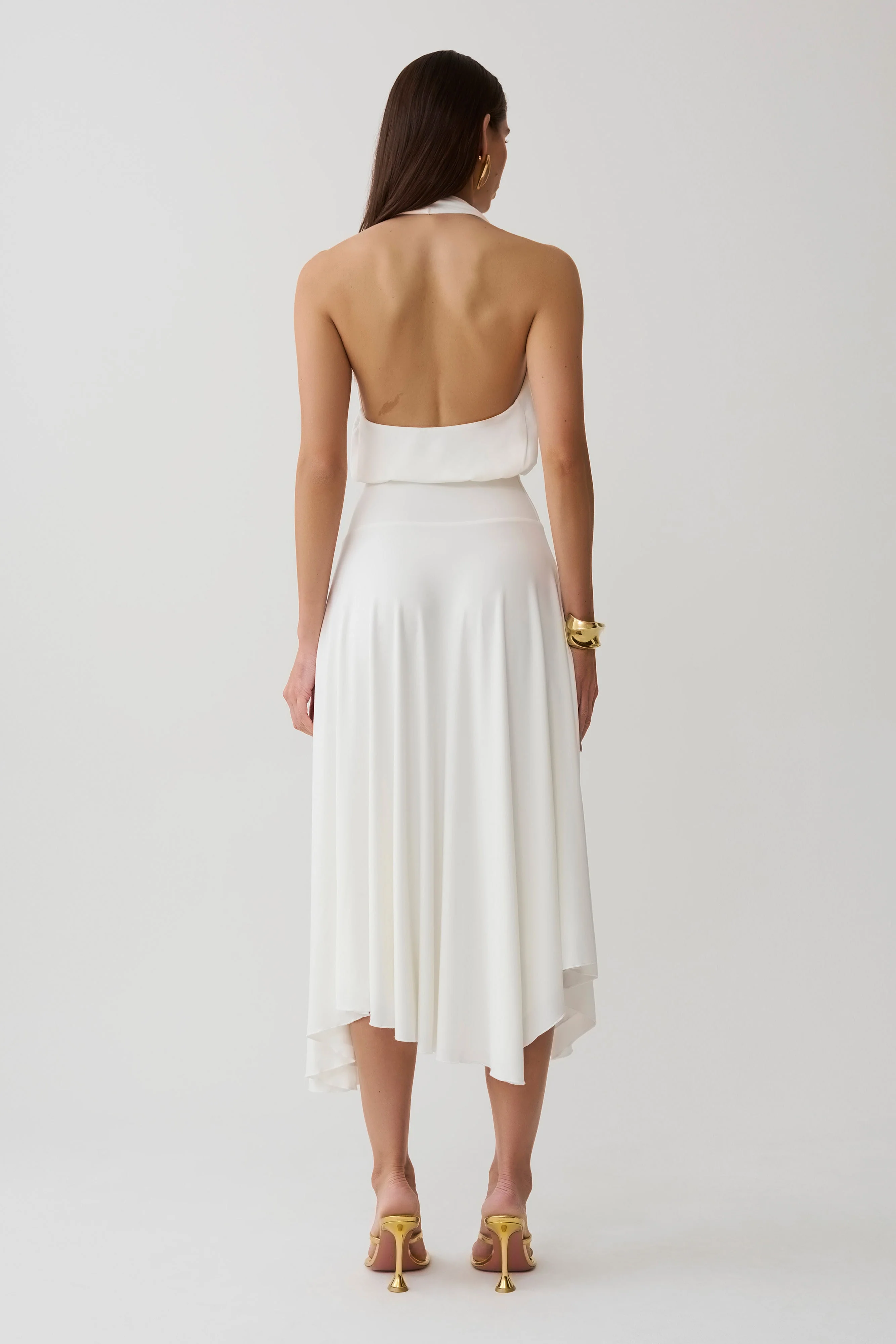 Krish Hankie Halter Midi Dress - White