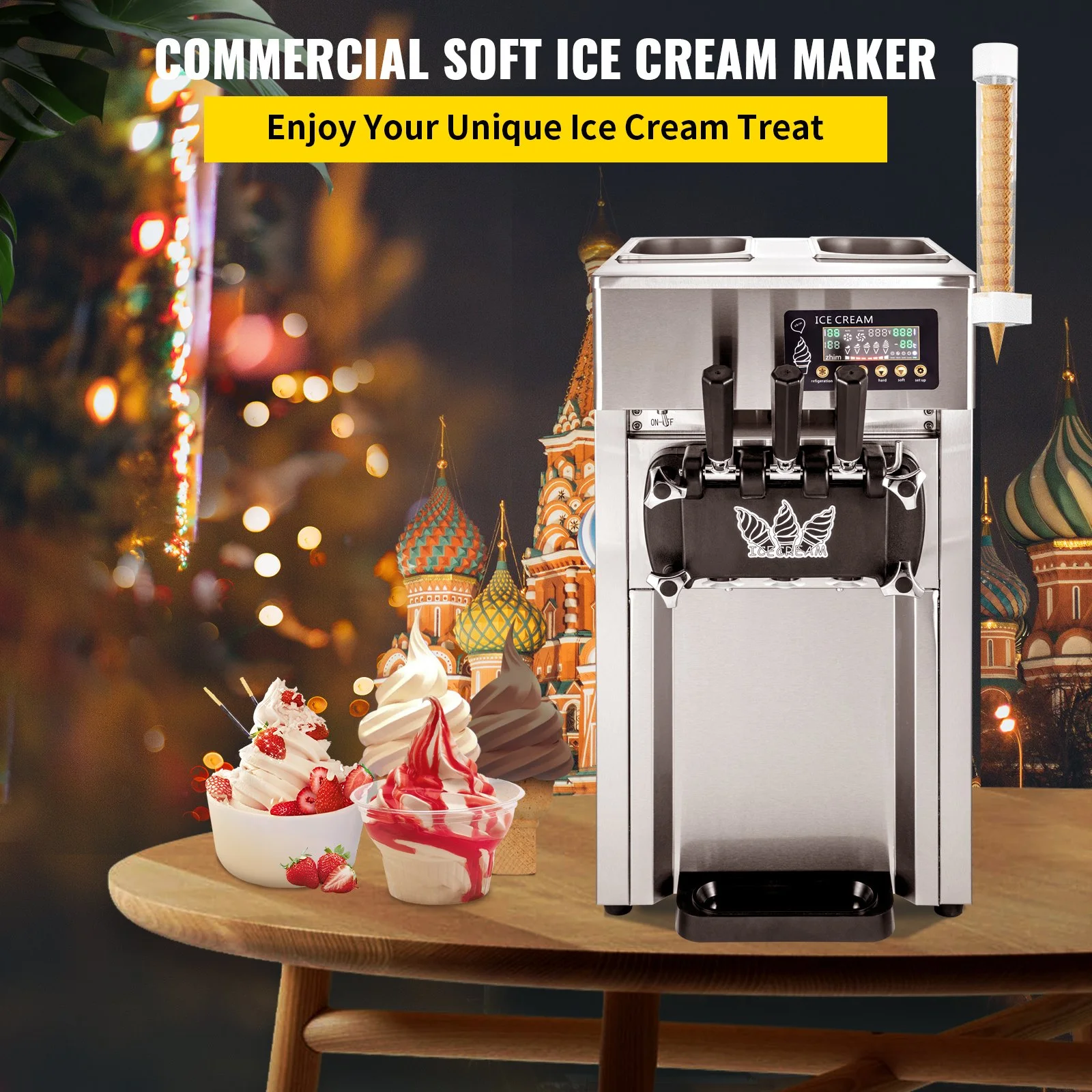 1200W Commercial Ice Cream Machine Countertop 18L/H Soft Serve Ice Cream Maker with LED Display(1200W) - Image 5