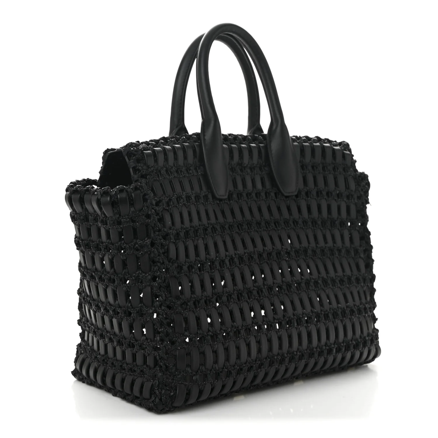 Raffia Calfskin The Studio Box Tote Black