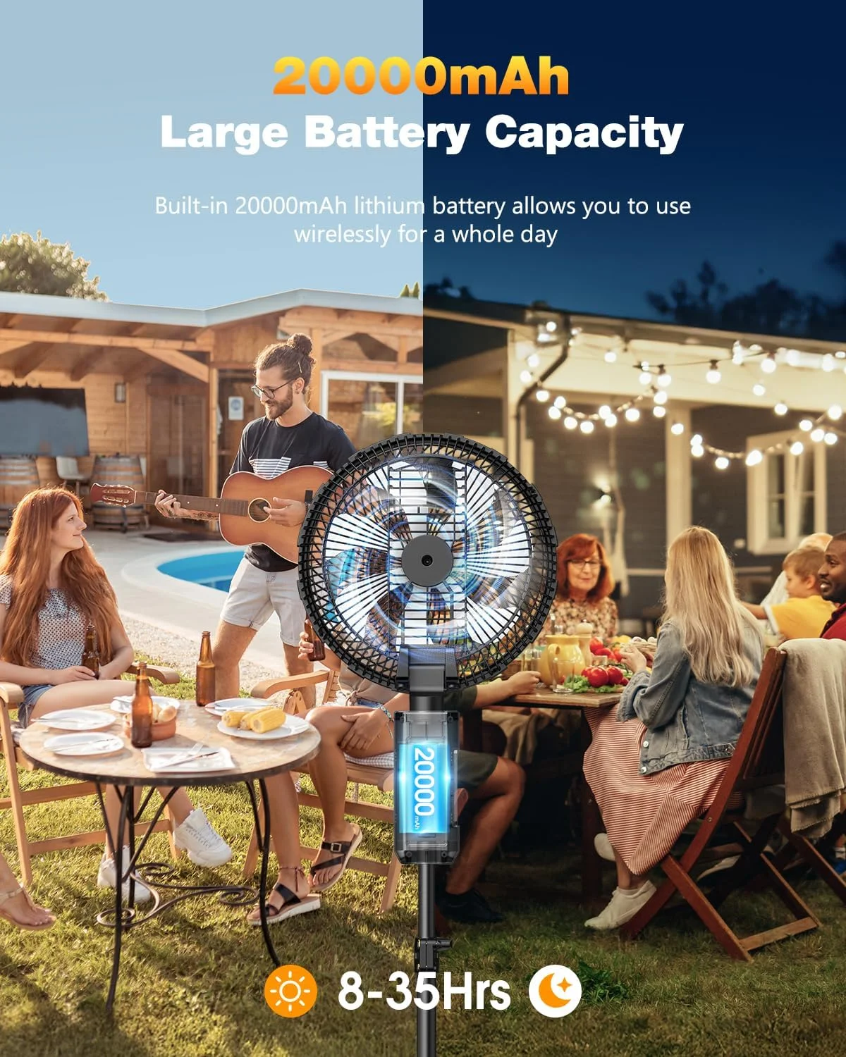 Portable fan products, 20000mAh 12 inch outdoor misting fan, suitable for outdoor patios(black) Image 5