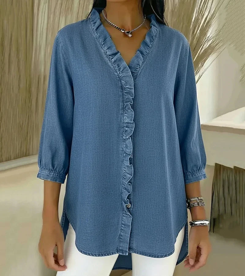 Clémence | Blouse fluide col V volanté