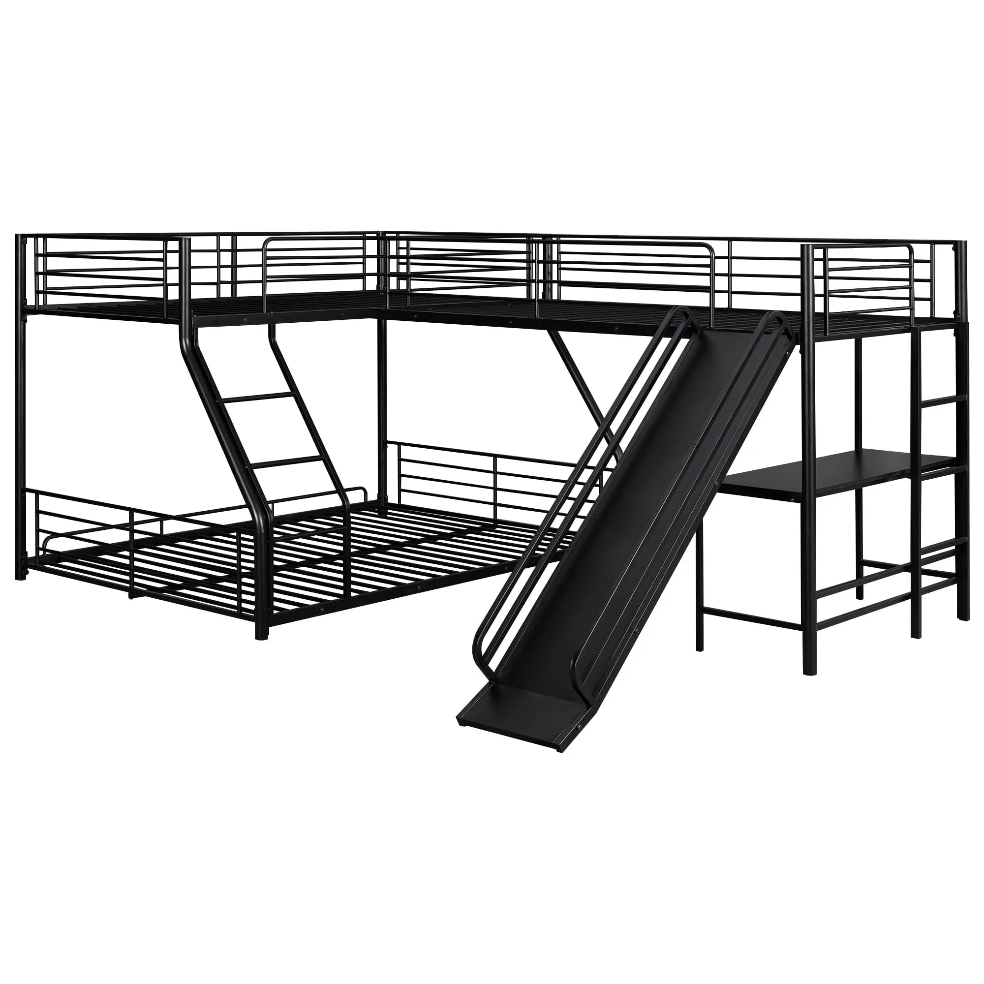 Metal L-Shaped Twin over Full Bunk and Loft Bed with Desk for Kids, Black - Image 6