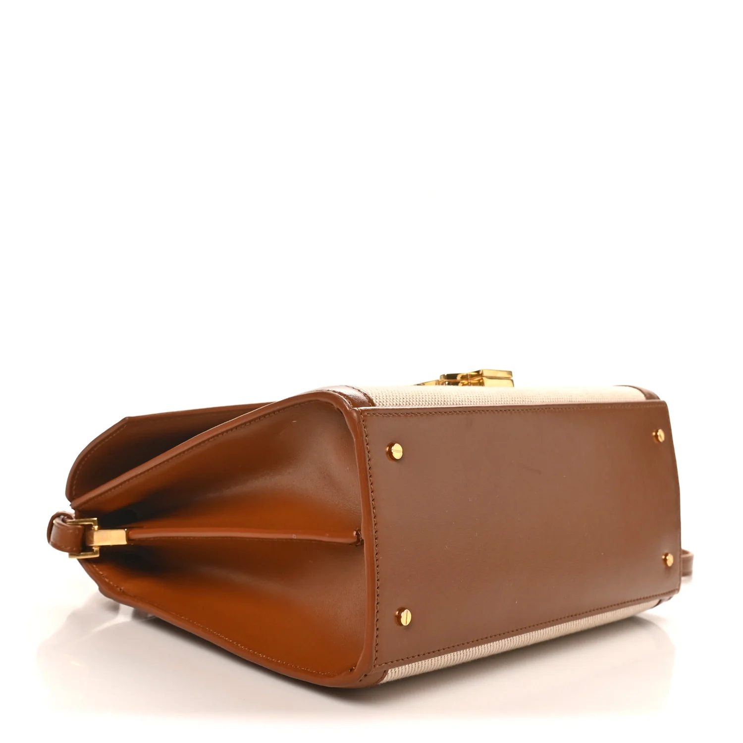 Canvas Calfskin Medium Classic Monogram Cassandra Top Handle Tan Natural