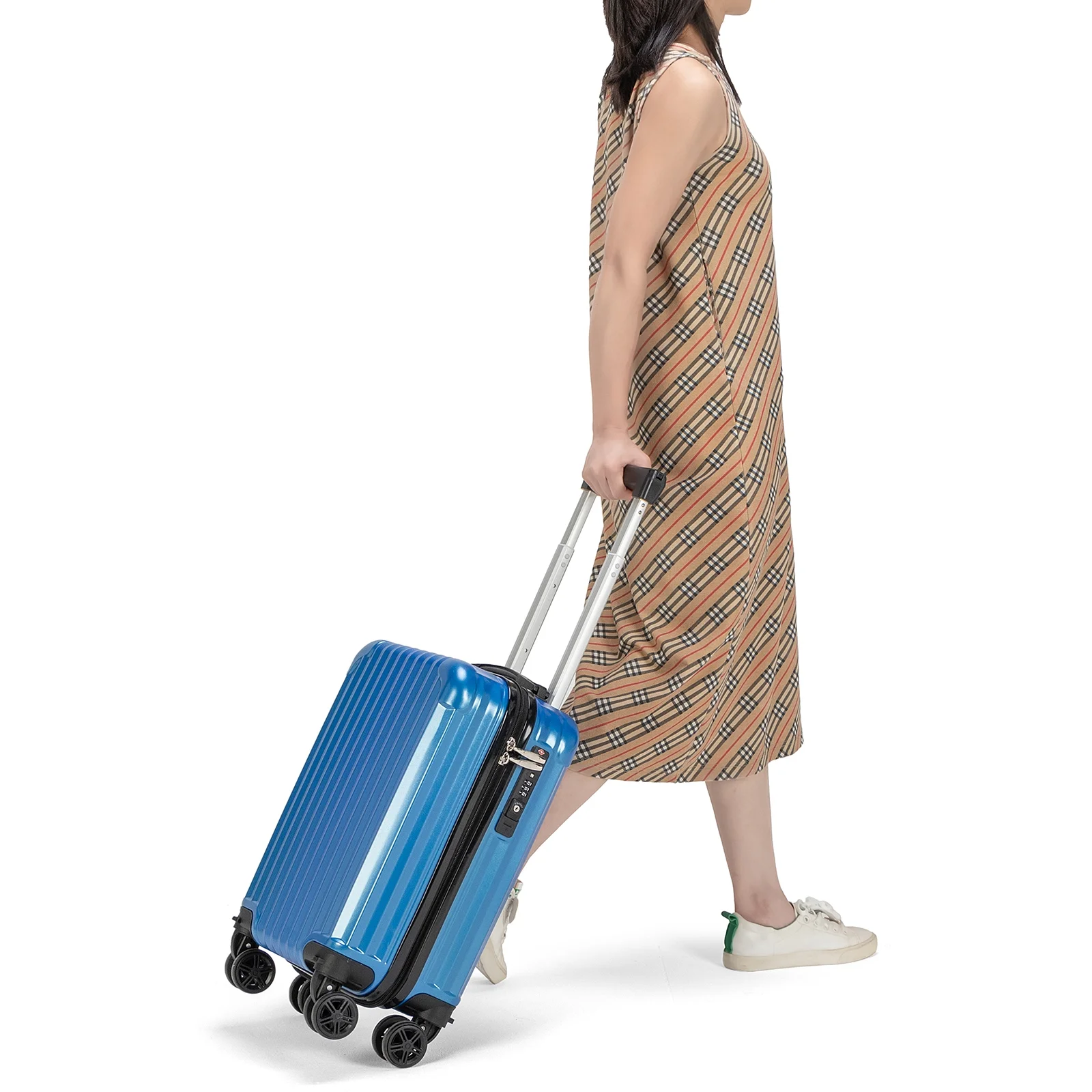 Personal Item Suitcase 18x14x8 Inches Hardside Built in TSA Lock & USB Port Lightweight Luggage with Removable Silent Wheels Underseat Carry - on Bag for Spirit and Frontier and More (Blue)
