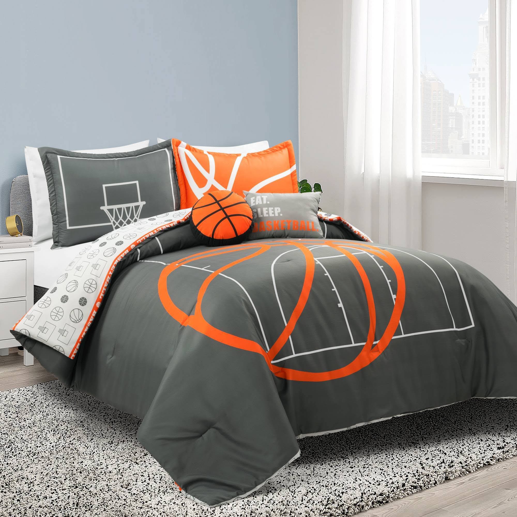 Lush Decor Basketball Game Reversible Oversized Comforter Charcoal 5pc Set Full/Queen