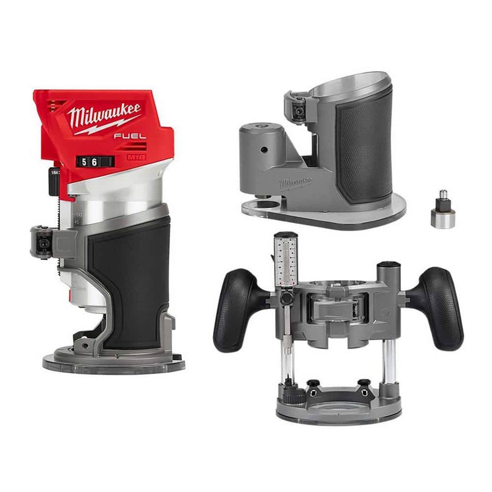 Milwaukee M18 Fuel 18V Lithium-Ion Brushless Cordless Compact Router w/ Compact Router Offset Base & Router Plunge Base
