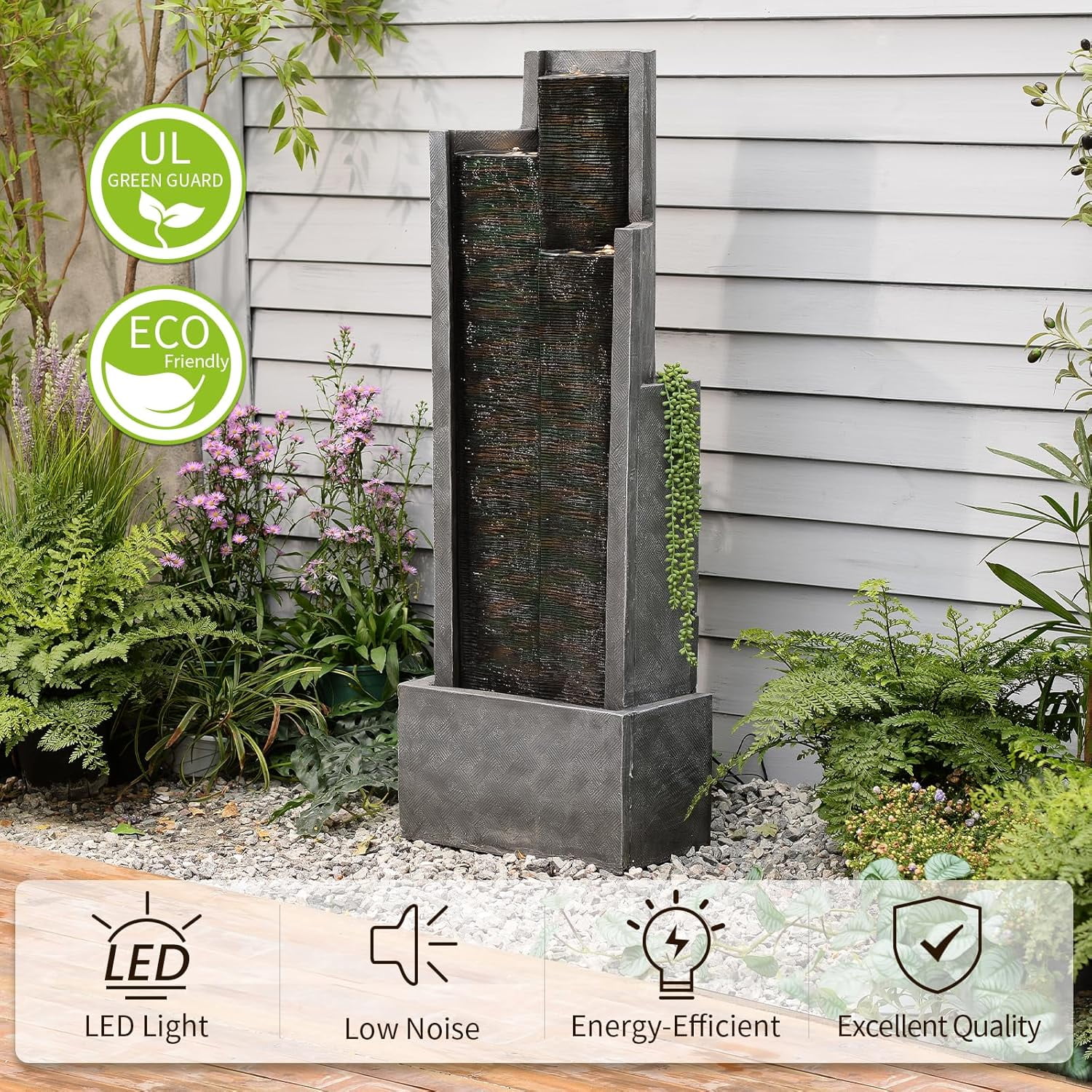 Outdoor Modern Waterfall Fountain Water Fall Fountains with LED Lights for Garden, Patio, Backyard, Deck, Porch and Home Decor - Image 5
