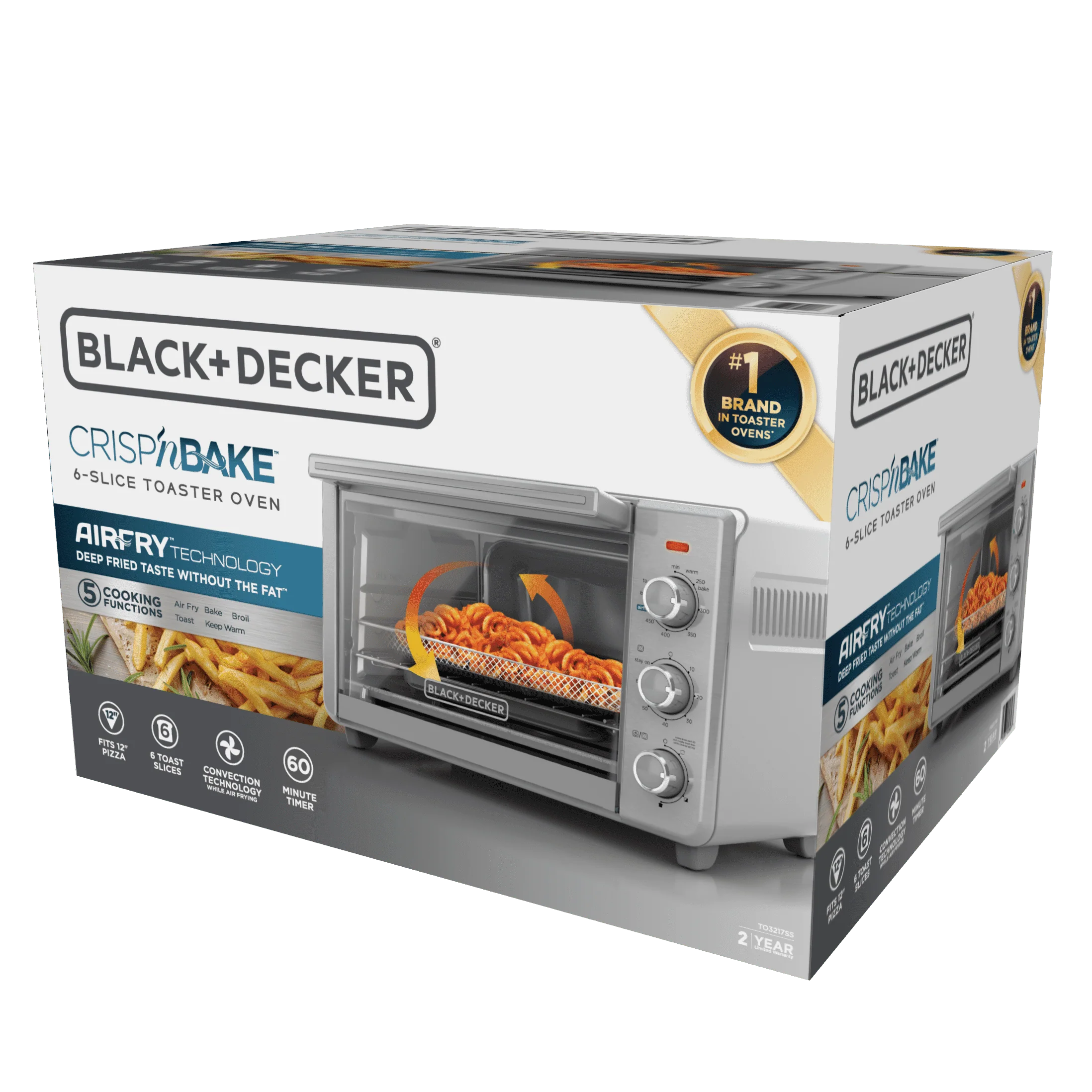 BLACK+DECKER 6 - Slice Crisp 'N Bake Air Fry Toaster Oven, TO3217SS