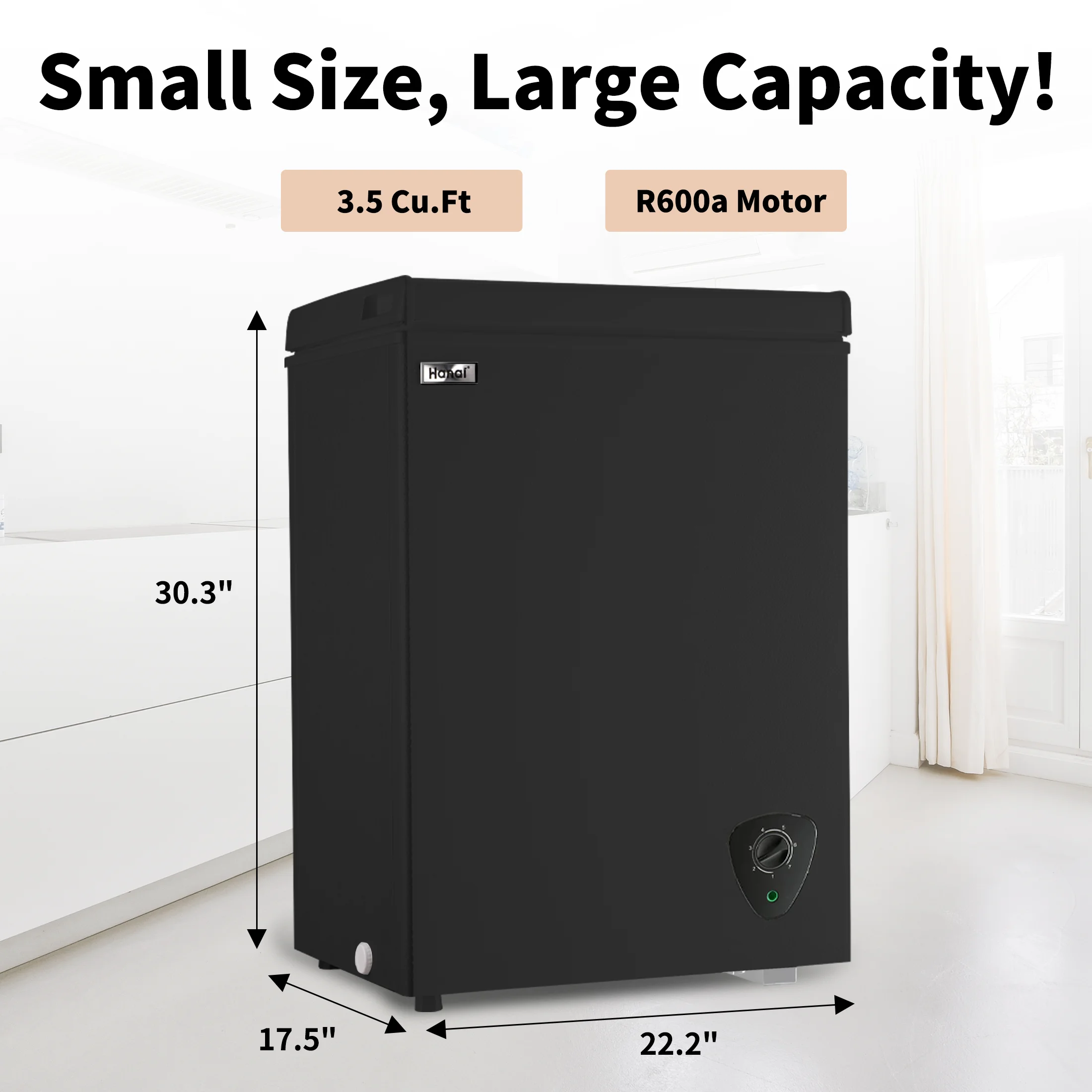 3.5 Cubic Chest Freezer with Top Open Door,Removable Storage Basket,7 Gears Temp Control,Energy Saving,Black - Image 8