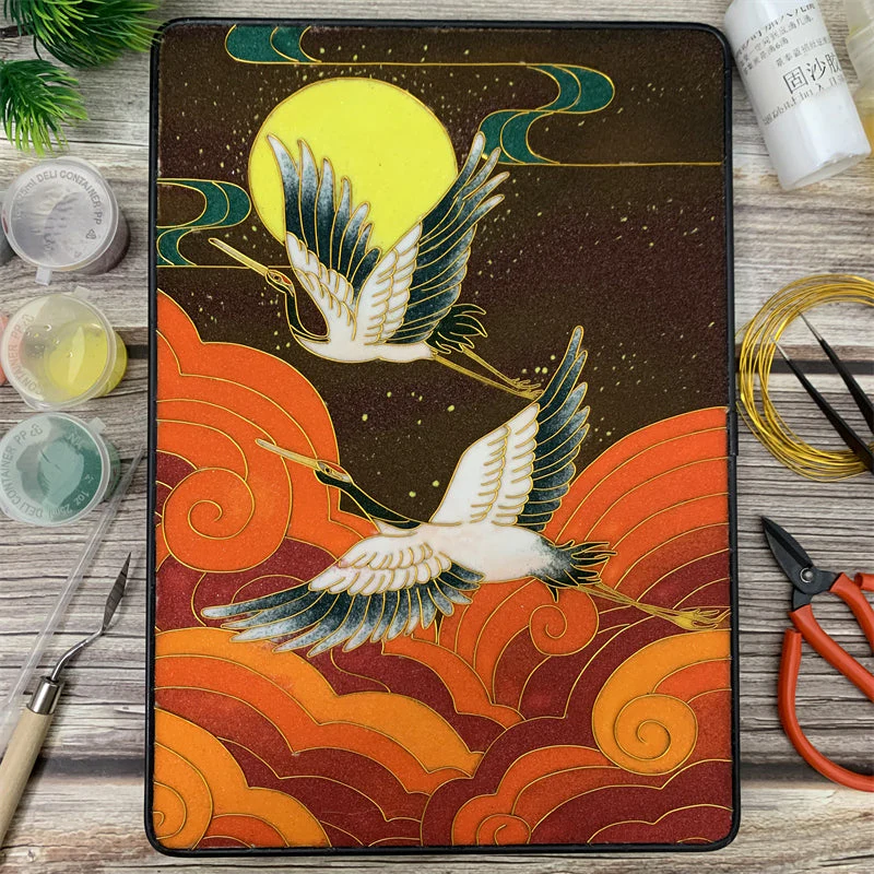 Cranes,Beginner Cloisonné Enamel DIY Kit, with Tutorial& All Tools