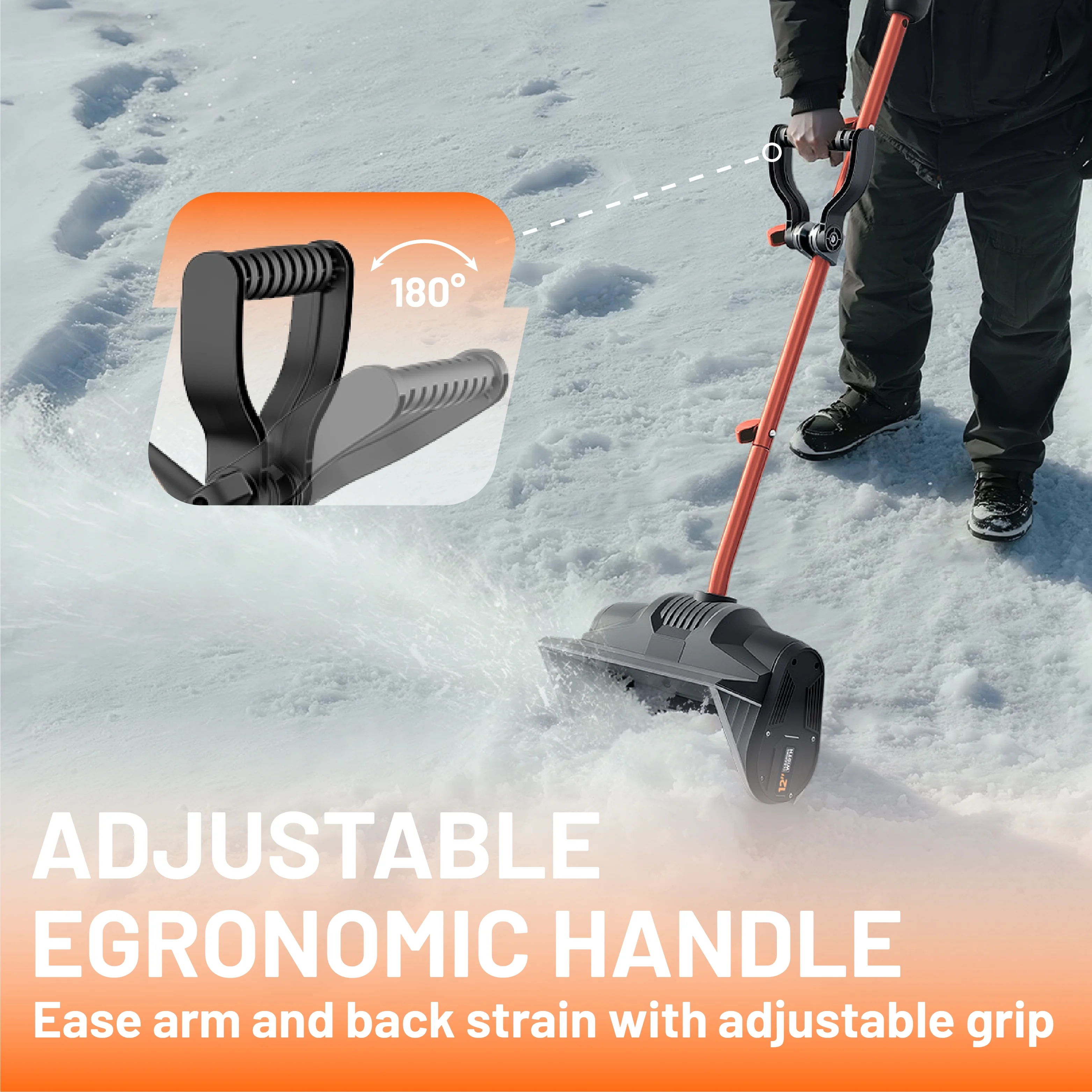20V Cordless Snow Shovel, 13-inch Battery Powered Snow Thrower, with Auxiliary Handle and 4.0Ah+2.0Ah Portable Battery - Image 6
