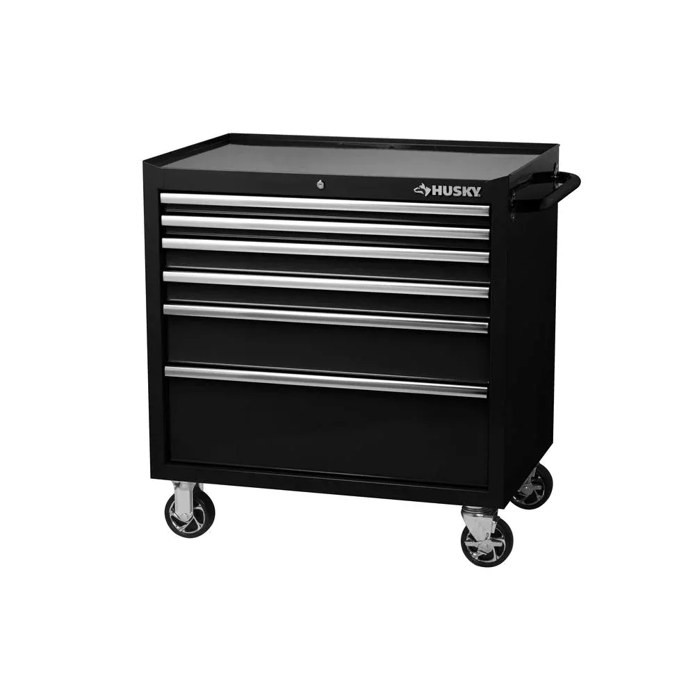Coffre à outils profond à 6 tiroirs, 91,4 cm de largeur, noir brillant