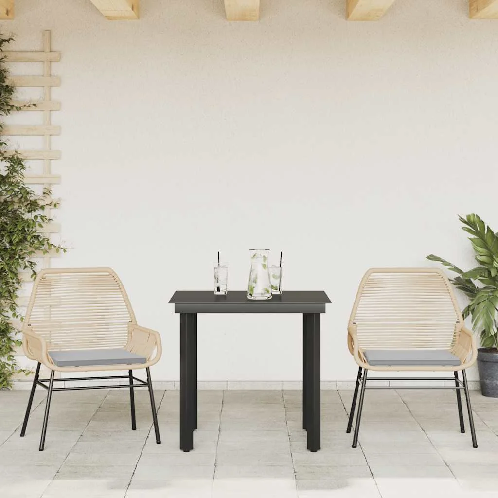 Vidaxl 7 Piece Patio Dining Set with Cushions Black Poly Rattan Glass