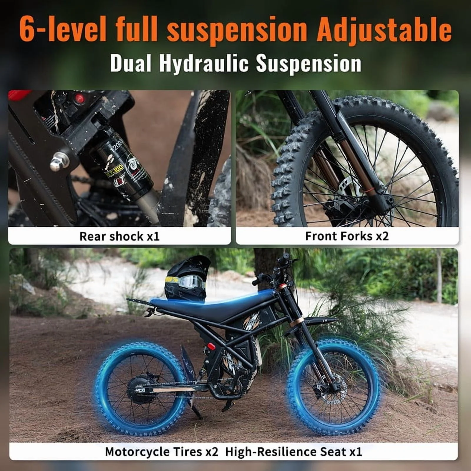GT73 PRO 338 NM Electric Dirt Bike for Adults,3000W(Peak)Dual Motor 50Mph Max Speed,60V 50MPH 36.4AH Dual Battery Ebike,85 Miles Range, 25" Motorcycle Tires, All-Terrain for Mountain, Snow, UL2849(50Mph) - Image 4