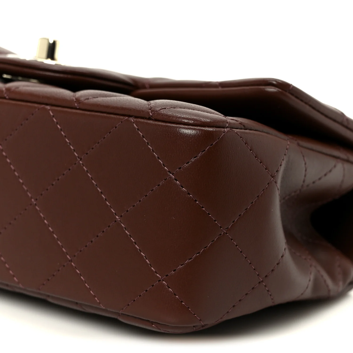 Lambskin Quilted Mini Top Handle Rectangular Flap Dark Brown