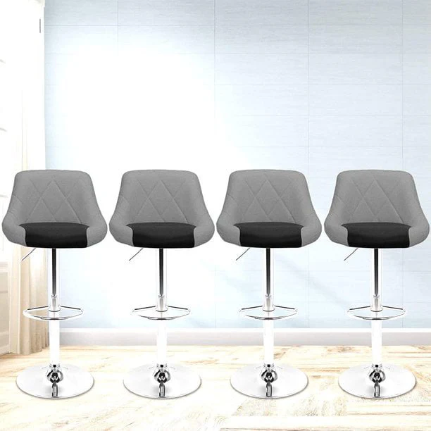Set of 4 Modern Swivel Bar Stools for Kitchen Counter Faux Leather Height Adjustable Barstools Chairs, Red/Black(Black)