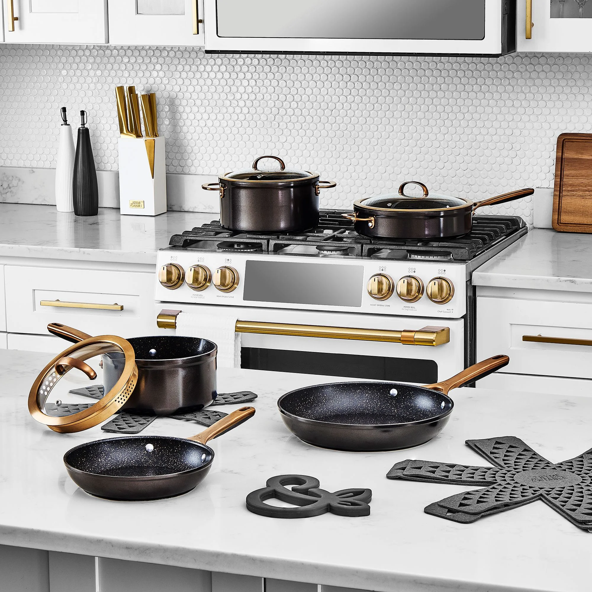 Thyme & Table Supreme 12 - Piece Non - Stick Cookware Set, Pots and Pans Set - Bronze