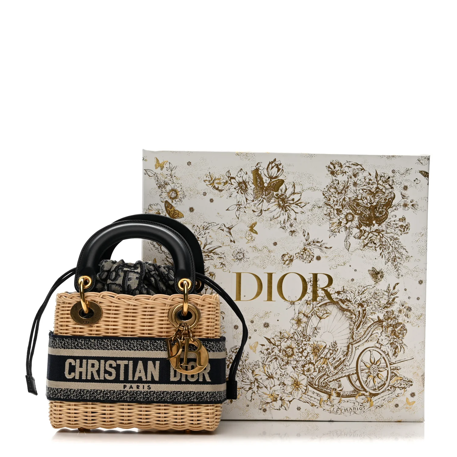 Wicker Oblique Mini Lady Dior Bag Blue