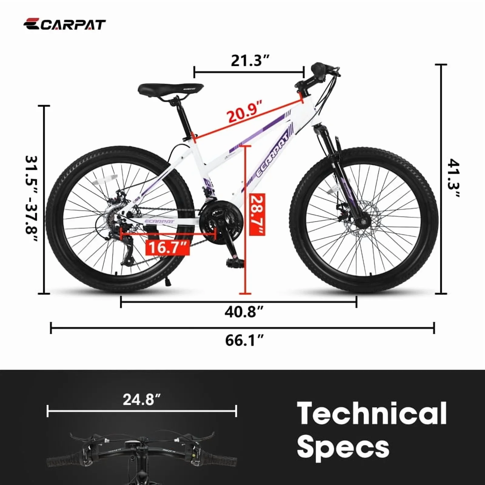 26 Mountain Bike for Females - Shimano 21 Speeds Dual Disc Brakes & 100mm Front Suspension