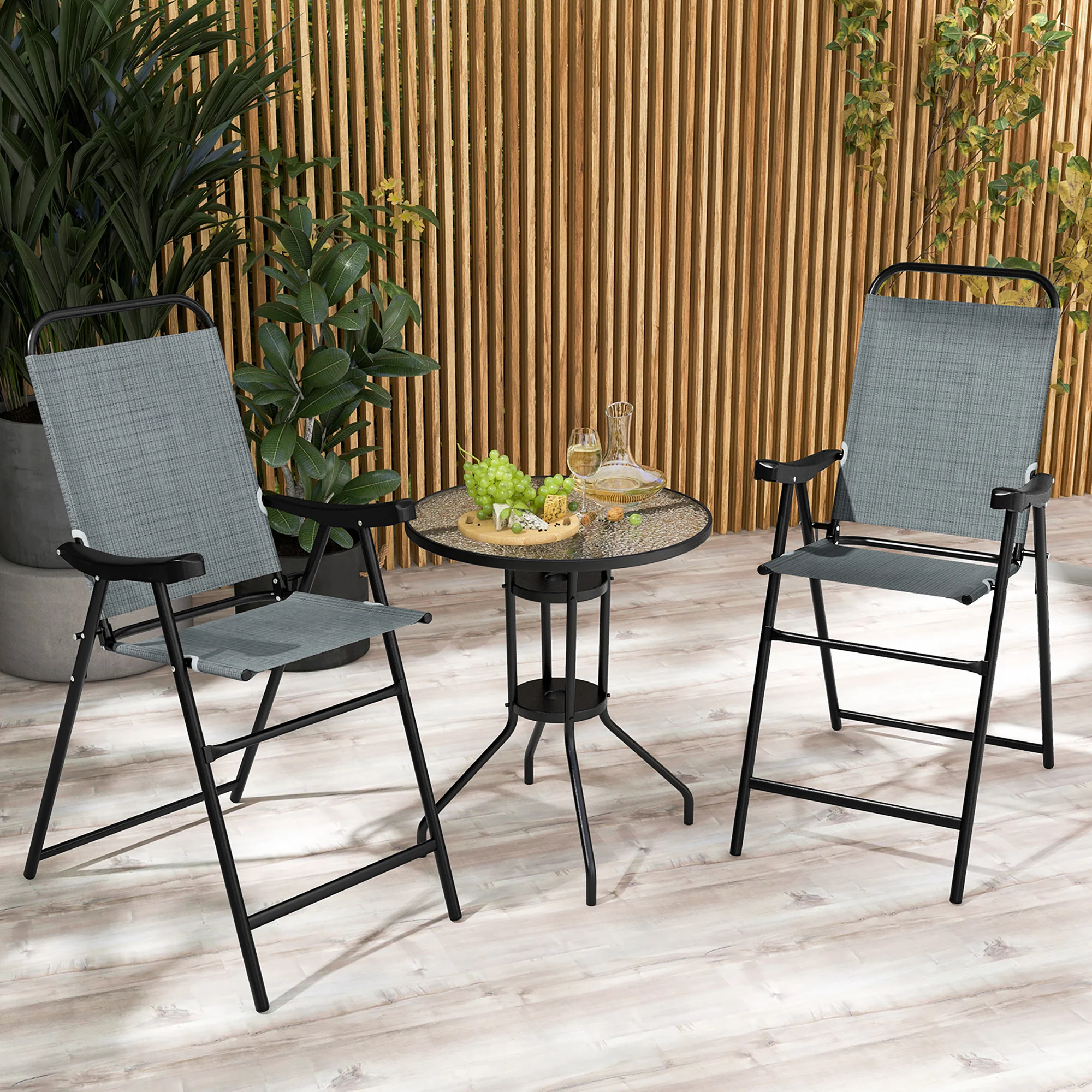 Gymax 4 PCS Patio Bar Chair Folding Bar Height Metal Frame w/ Footrest Garden Blue