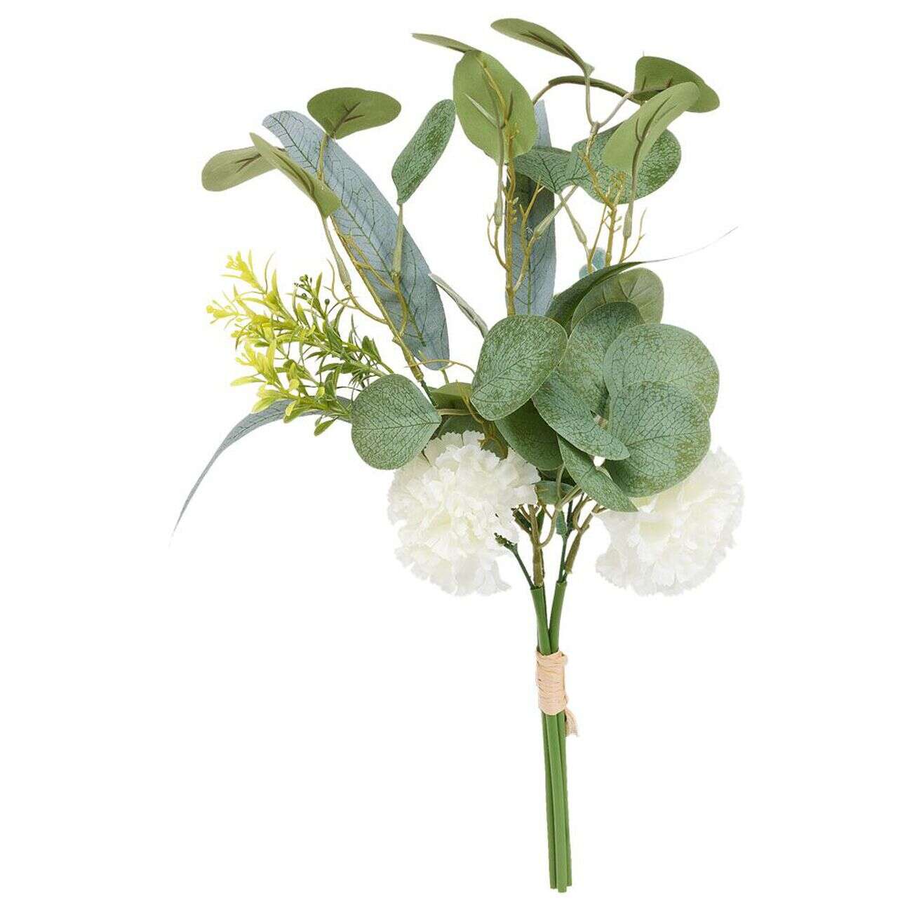 Piquet fleur artificielle et eucalyptus Ø15xH37cm blanc