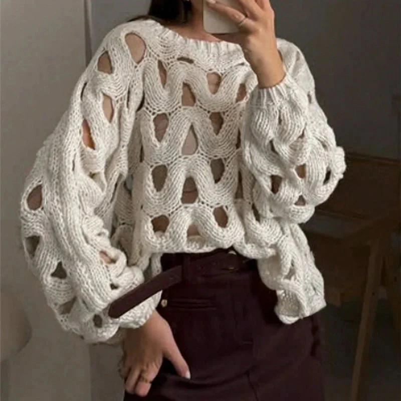 Pull en maille crochet à manches longues pour femme