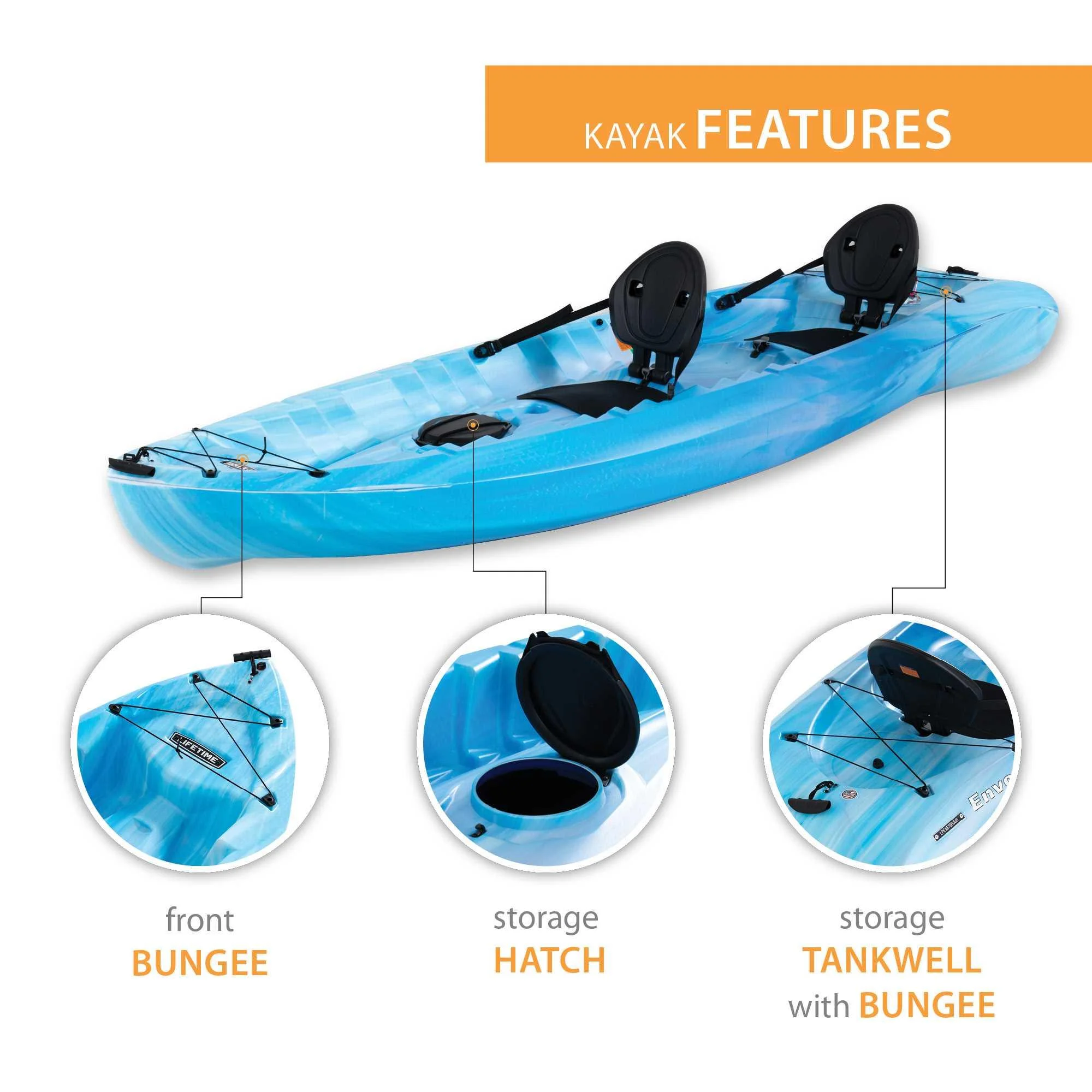 Envoy 10.5 Ft. Sit-on-Top Tandem Kayak, Sky Fusion (91192)(Sky Fusion) - Image 6