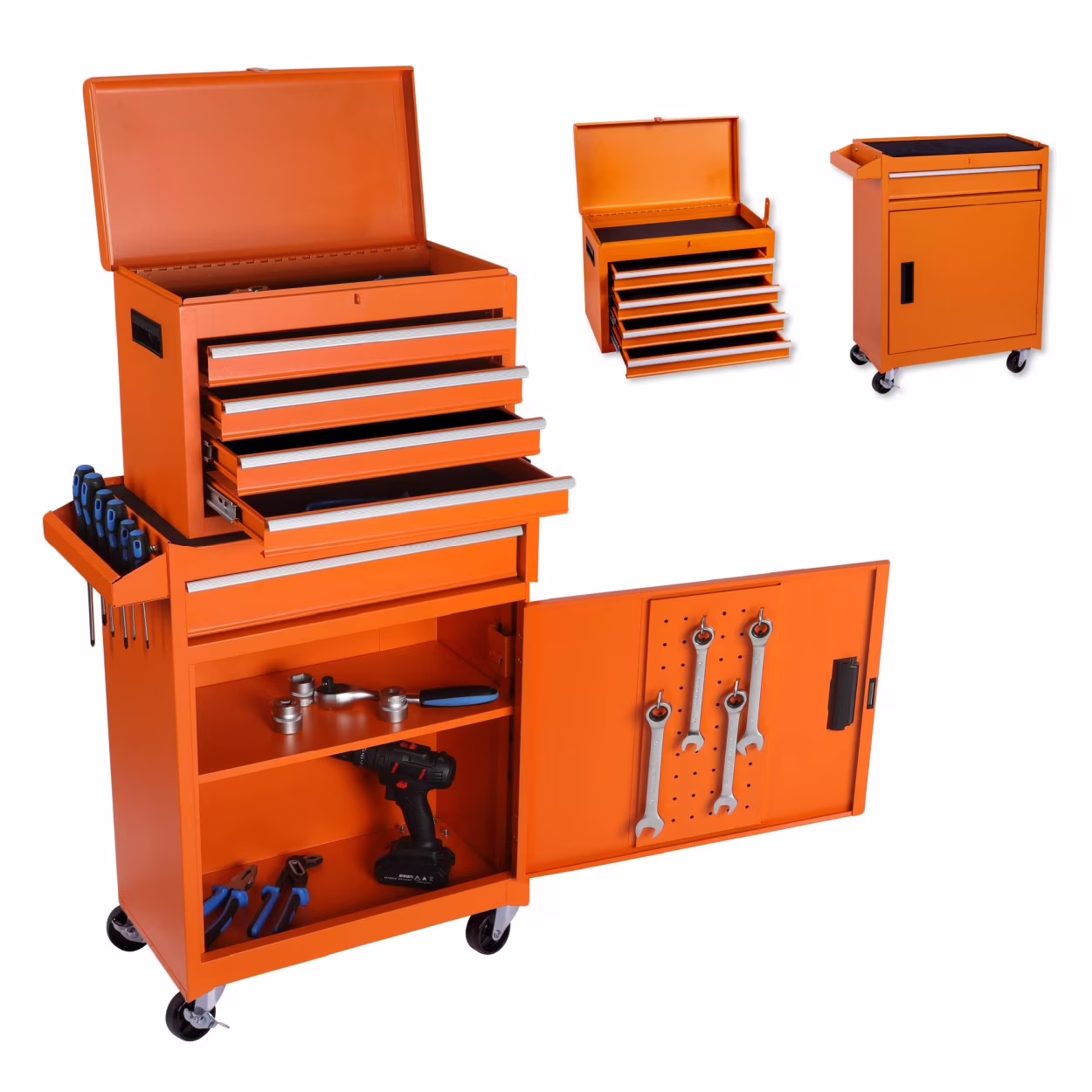 Rolling Tool Chest with 5 Drawers and Detachable Top Box Heavy Duty Steel Construction Lockable Wheels for Garage Workshop Storage Organization