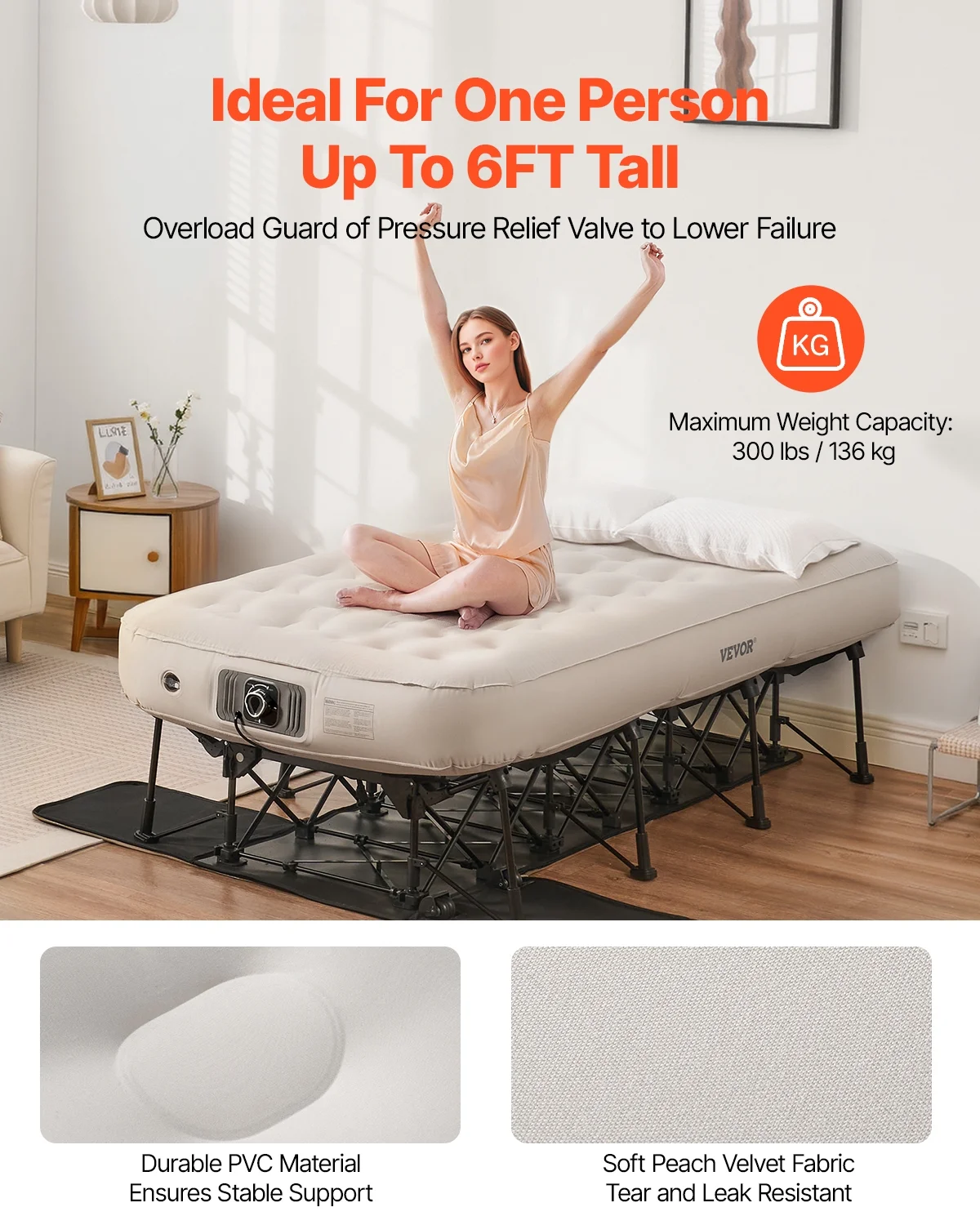 Air Mattress with Frame, Inflatable 1 Person Camping Cot with Built-in Pump, Portable Folding Air Beds Supports 300 lbs, Blow Up Anywhere Bed for Guests Camping Travel Indoor Outdoor Use - Image 4