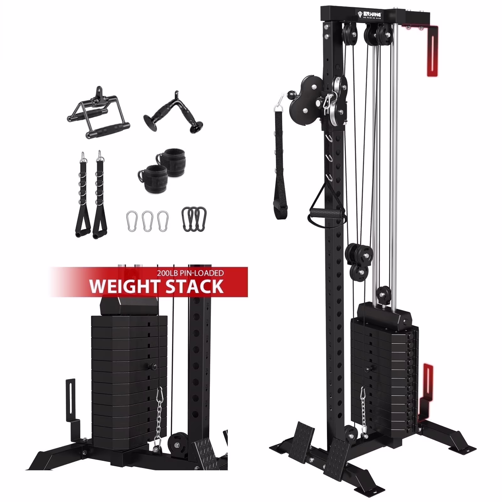 Cable Crossover Machine Home Gym, Wall Mount Cable Station with 200LBS Weight Stack,Lat Pull Down Machine with 27 Positions Dual Pulley System(Cable Machine) Image 7