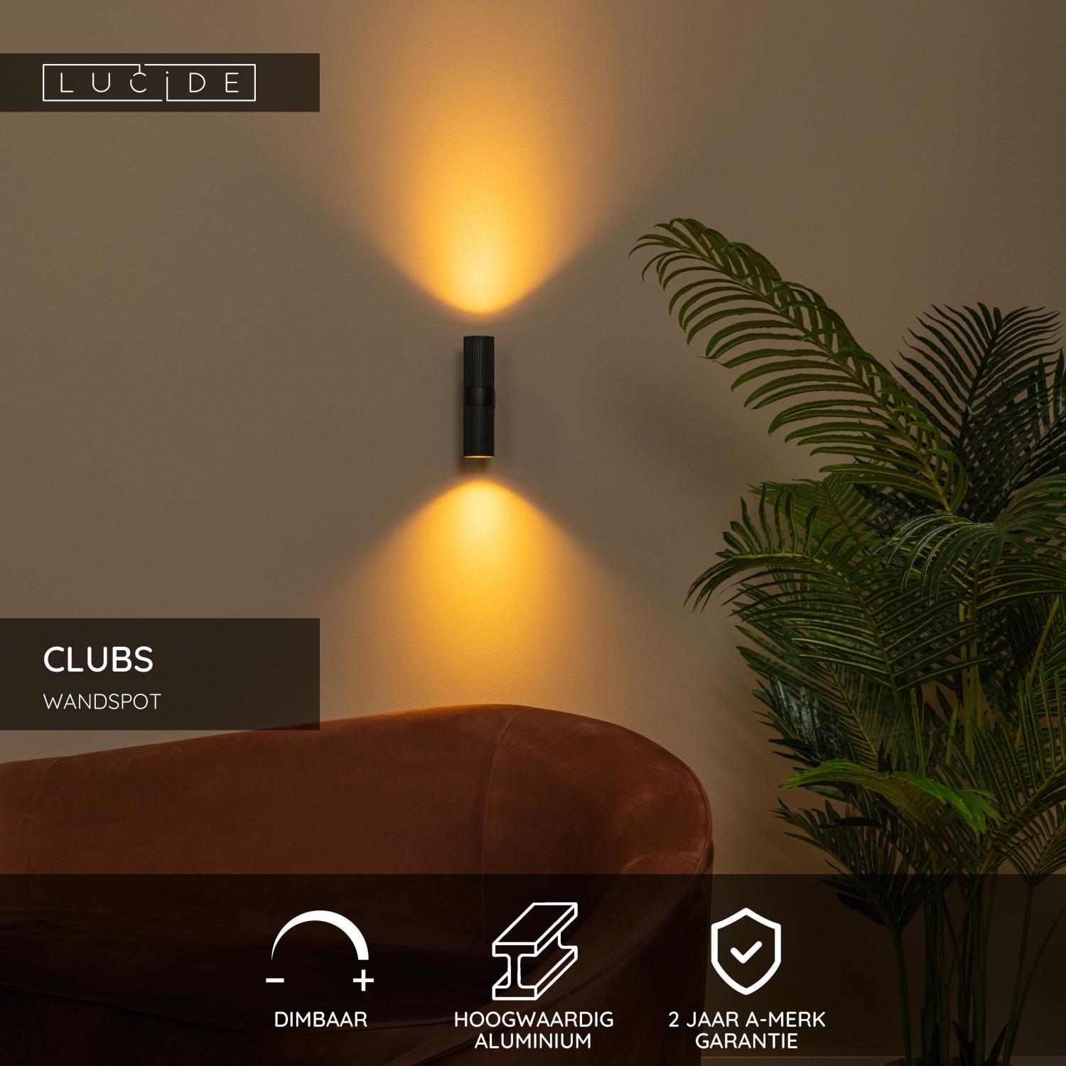 Lucide CLUBS Wandspot - Zwart