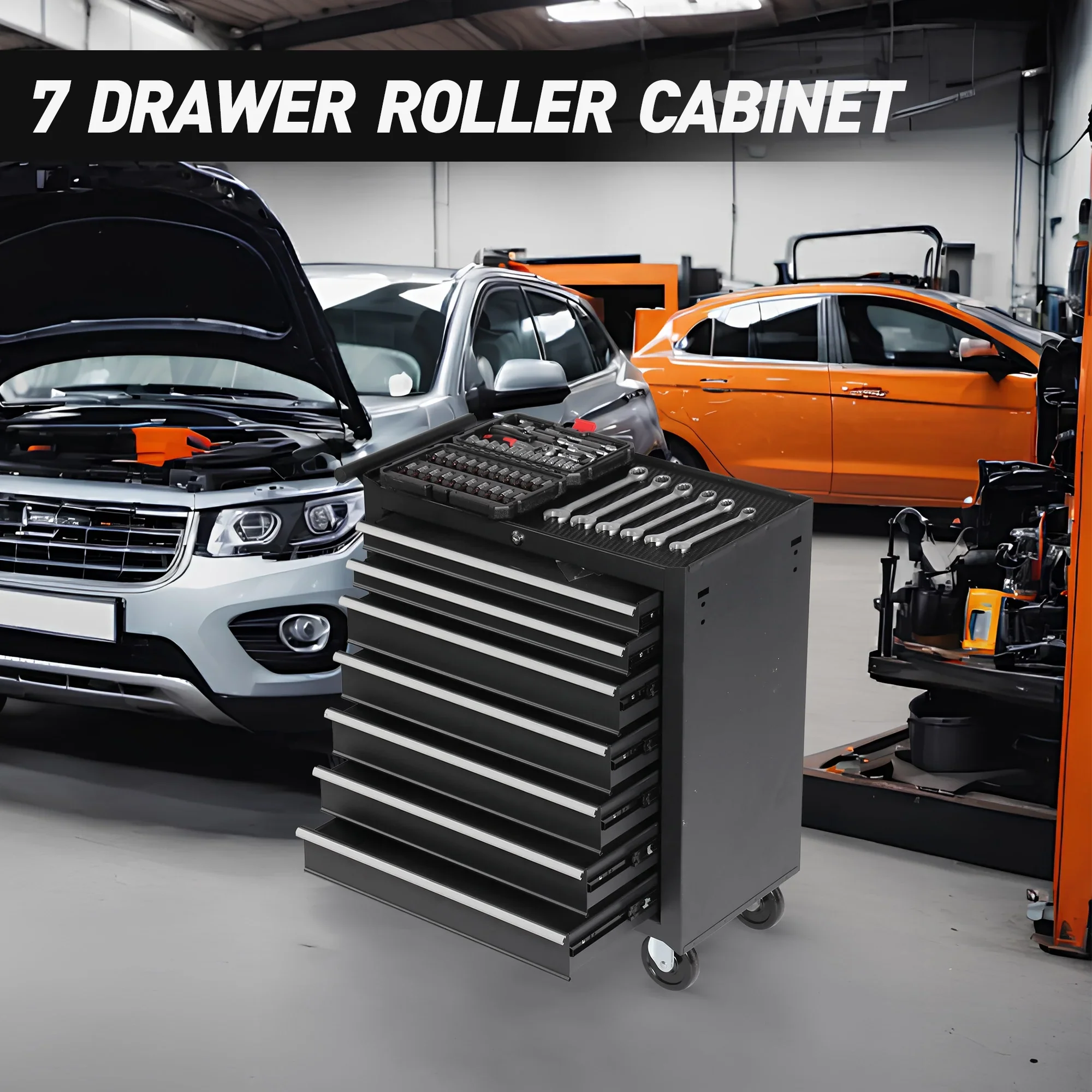 7-Drawer Rolling Tool Chest with Wheels �C Heavy-Duty Tool Storage Cart for Garage, Workshop, or Job Site