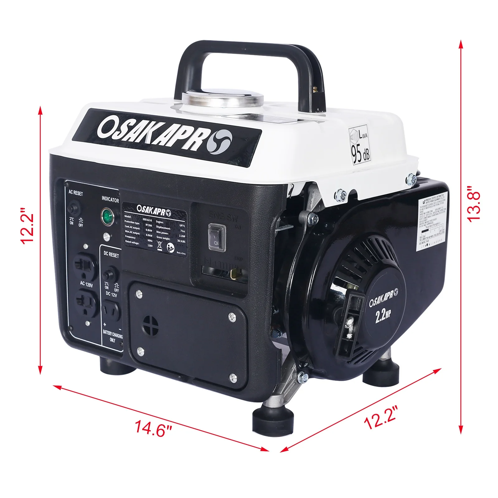 Portable Gas Powered Generator, 900W Peak, 800W Rated, Low Noise, Lightweight, EPA Compliant for Home, Camping, and Outdoor Use(White) Image 2