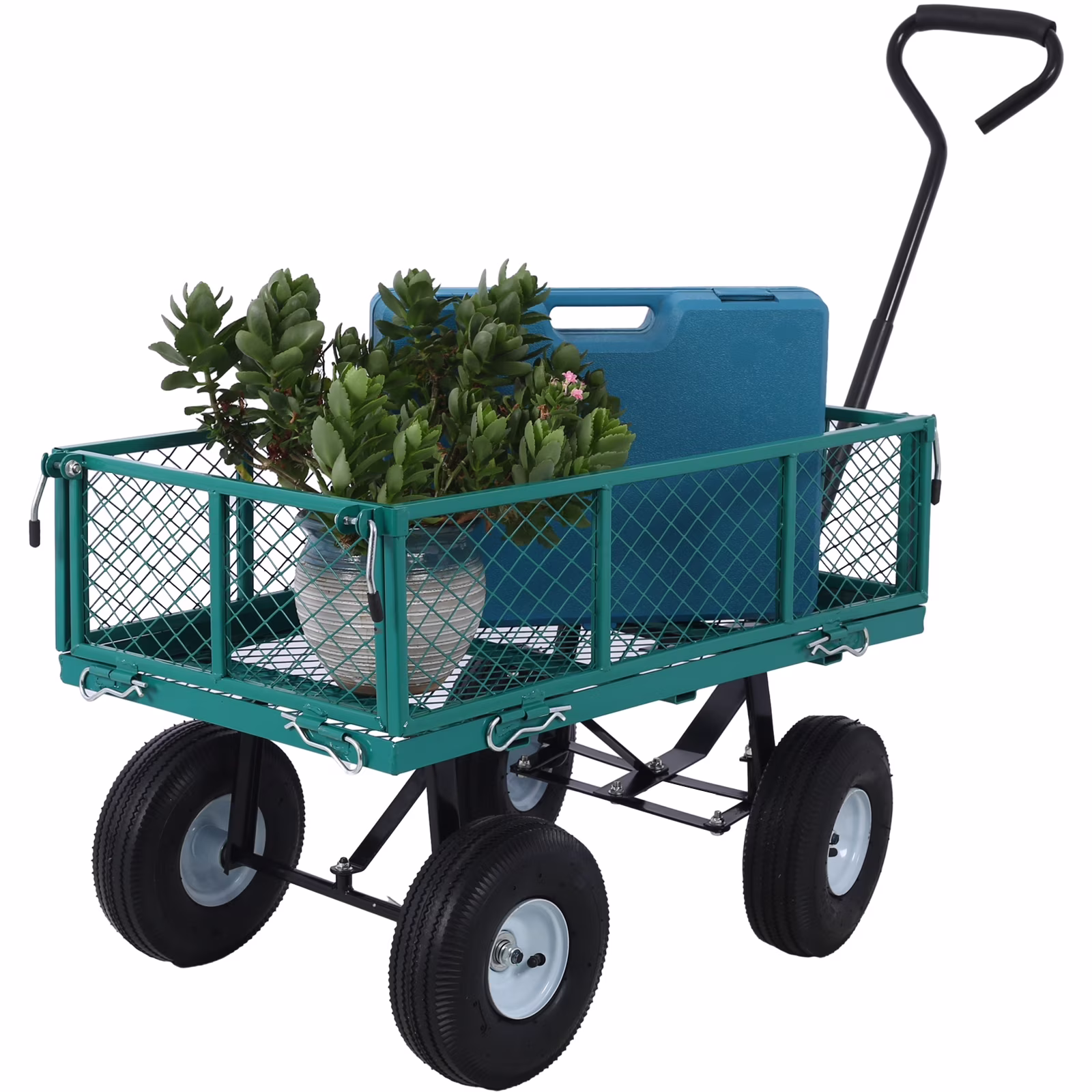 Steel Garden Cart, Heavy-Duty Steel Mesh Utility Garden Wagon with Removable Sides and 9.5" Pneumatic Tires for Outdoor Lawns Yards Farms and Ranches, 550 lb Capacity, Yellow(Yellow) - Image 5