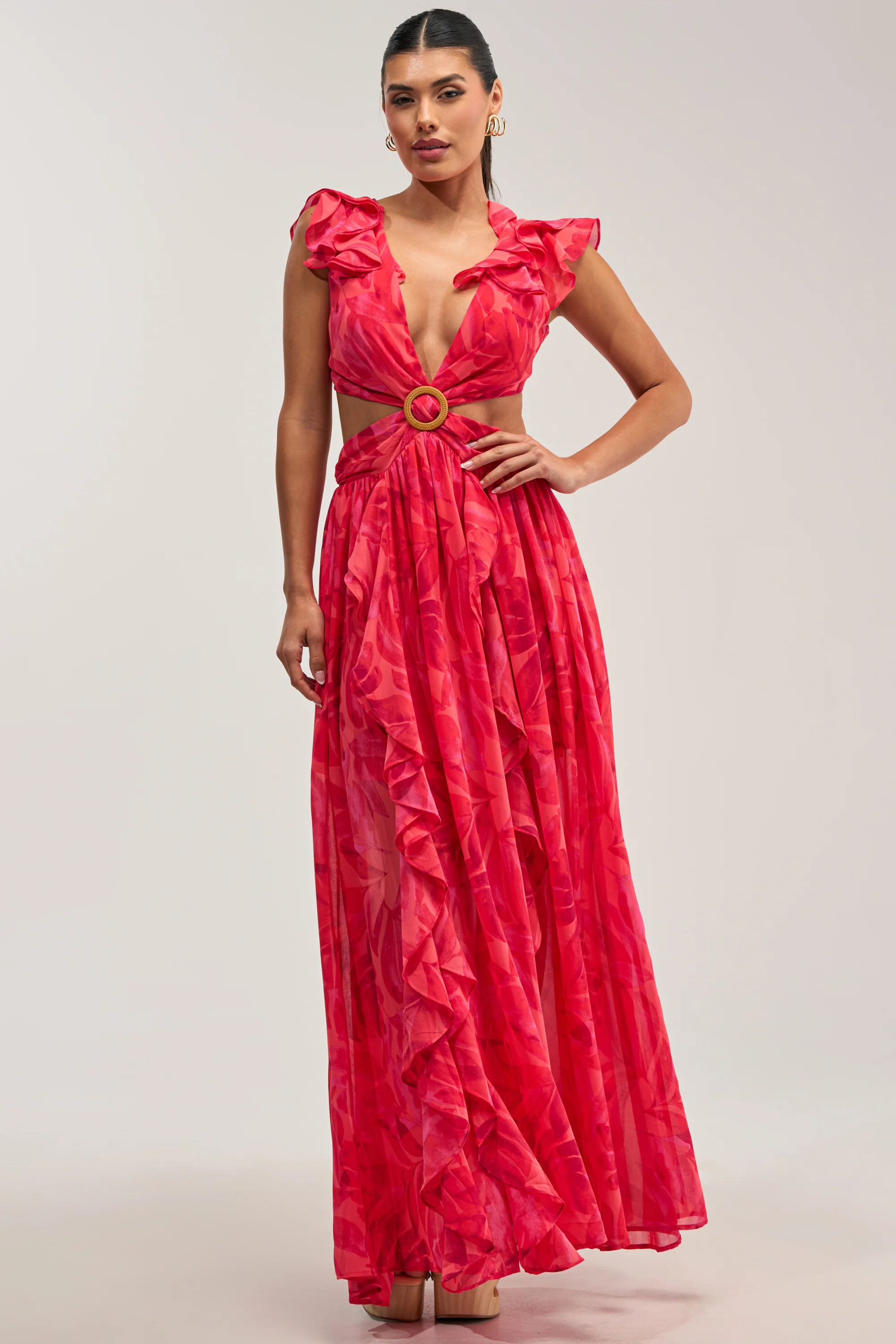 FIRST CLASS FLORAL RUFFLE MAXI DRESS - Akira Store