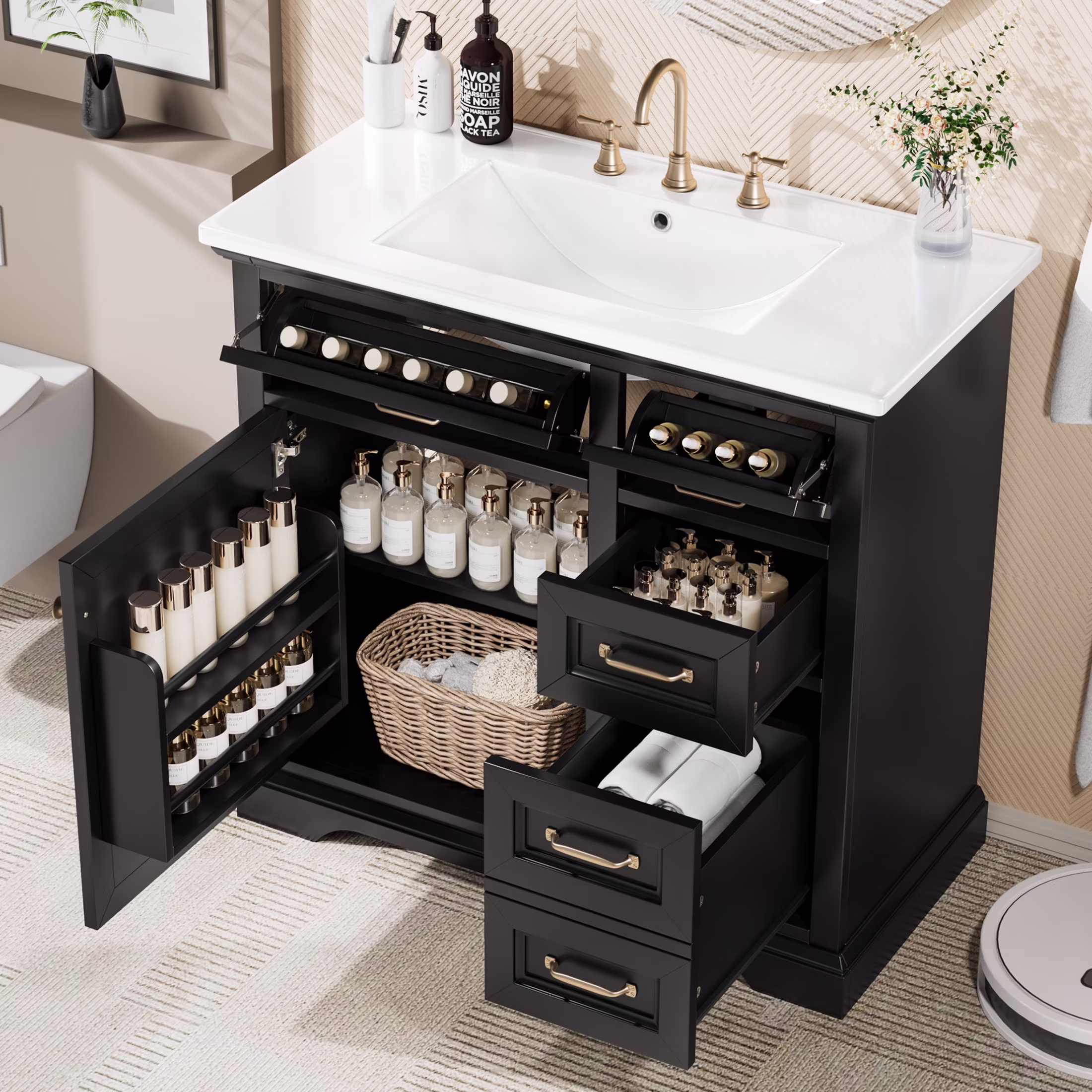 36" Bathroom Vanity with Sink, Tip-out Drawers, Soft-Close Doors, Grey(Grey) - Image 7