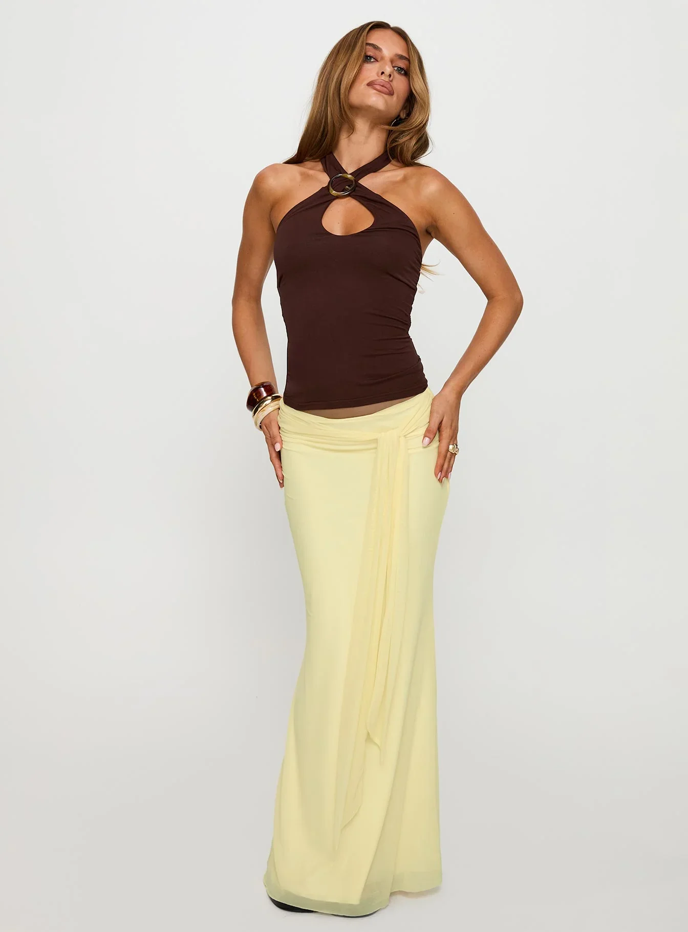 Caviar Tie Maxi Skirt Lemon