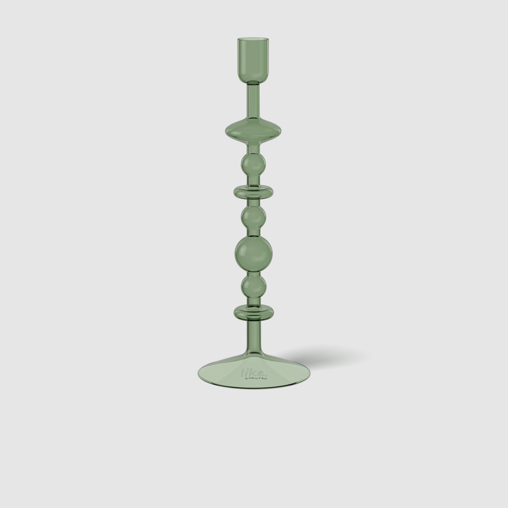 Like Home Candlestick holder - Green, 3.6'' x 3.6'' x 10.7'', borosilicate glass