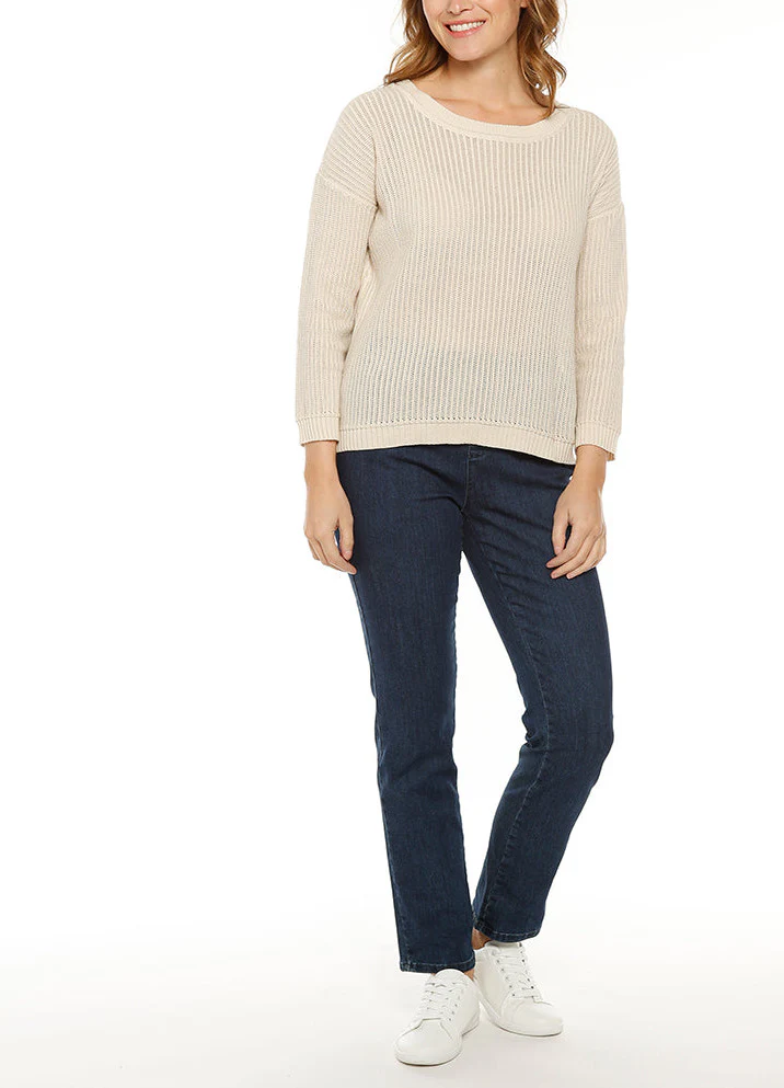 Pull femme coton ajouré beige lin