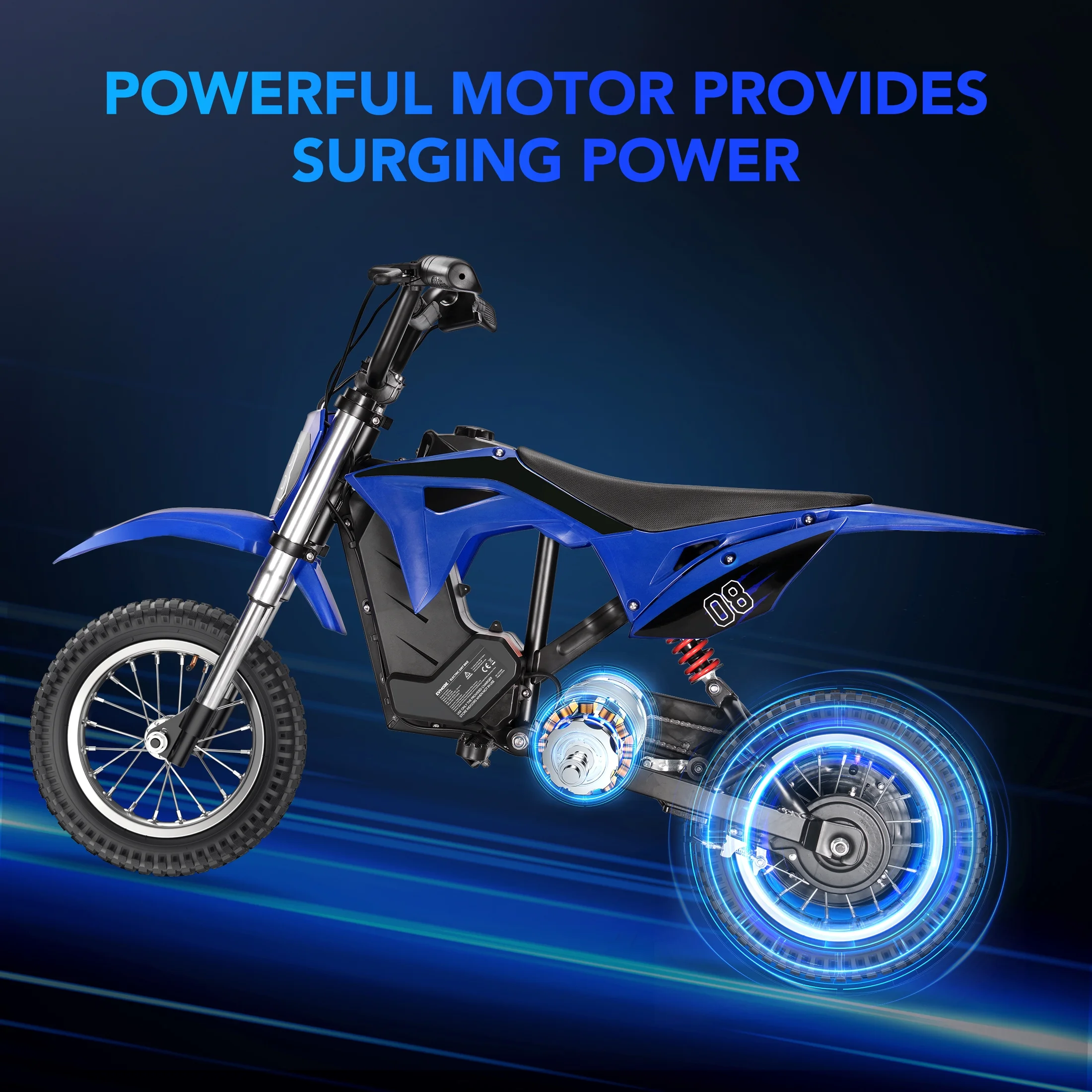 36V Kids Electric Dirt Bike,Fast Speed Electric Motorcycle Up to 16 MPH 10 Miles Long-Range, 3-Speed Modes, Twist Grip Throttle, Dual Suspension Brakes for Kids Ages 5-10 Ride on Toys(Black,Blue) - Image 8