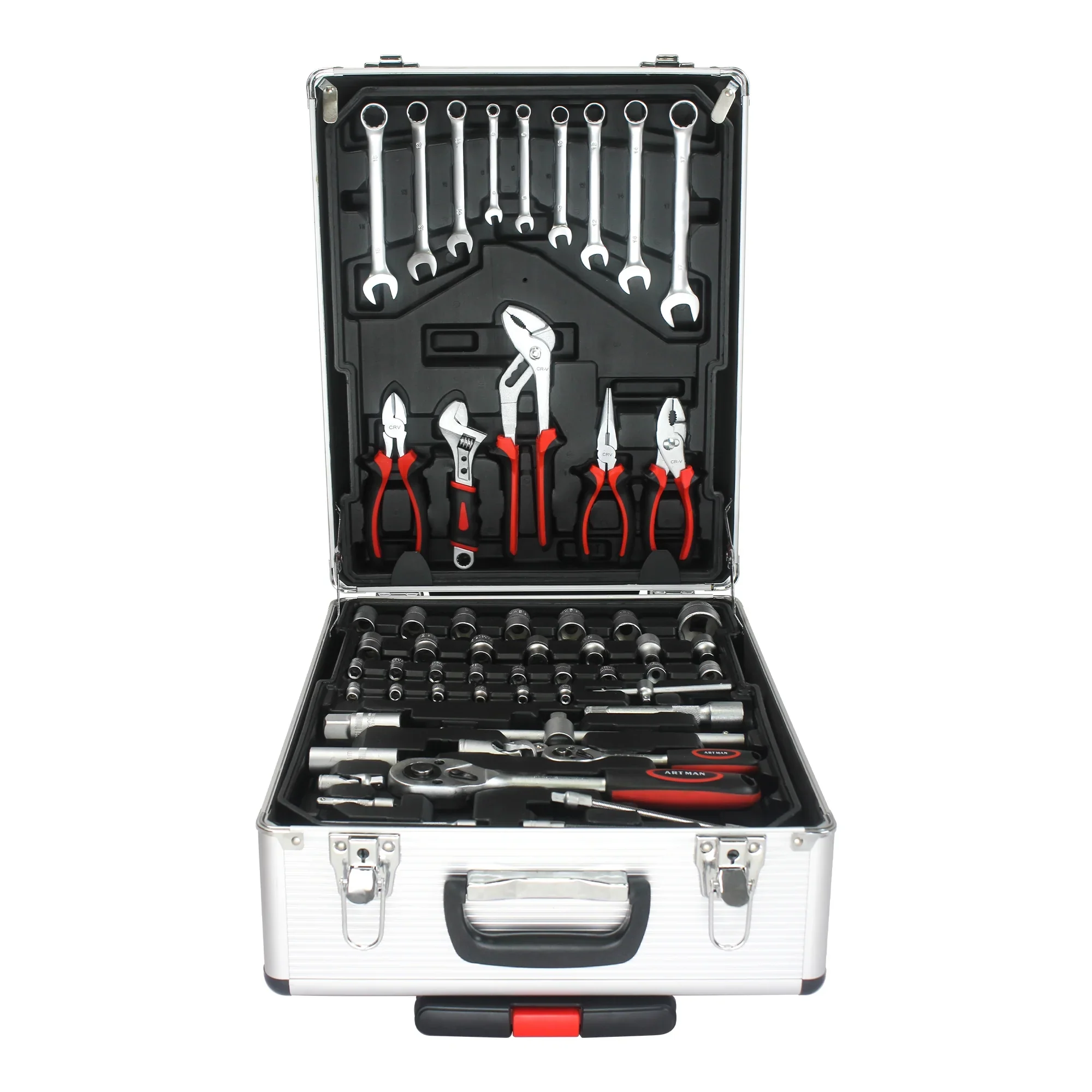 Seizeen 899PCS Tool Set Professional, Mobile Tool box on Wheels with Handle, Mechanics Tool Set W/Hand Tool, Ratchets&Socket Set, Screwdriver Set, 4-layer Tool Case & Tool Kit COMB, Silver