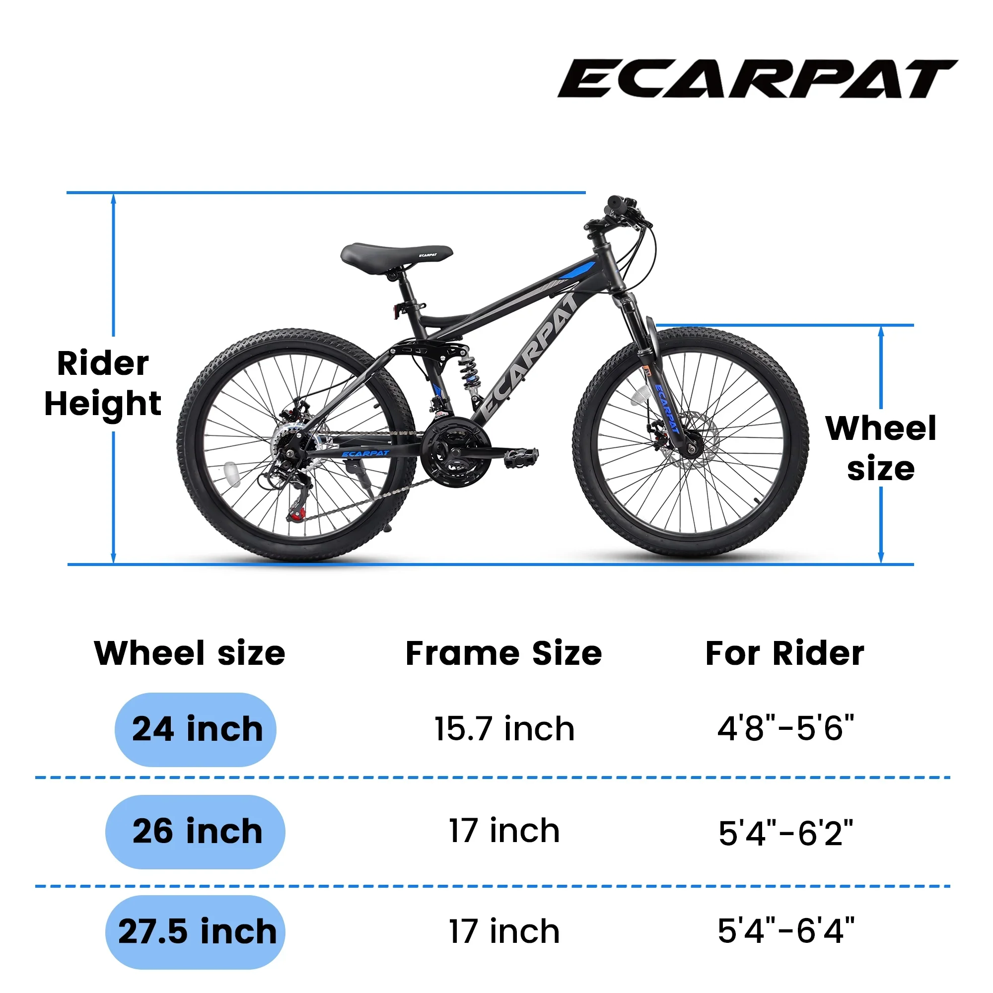 27.5 Inch Mountain Bike , Dual Full Suspension 21-Speed Disc Brakes Thumb Shifter,Carbon Steel Frame Mountain Bike, Mens Womens Trail Commuter City Bicycles