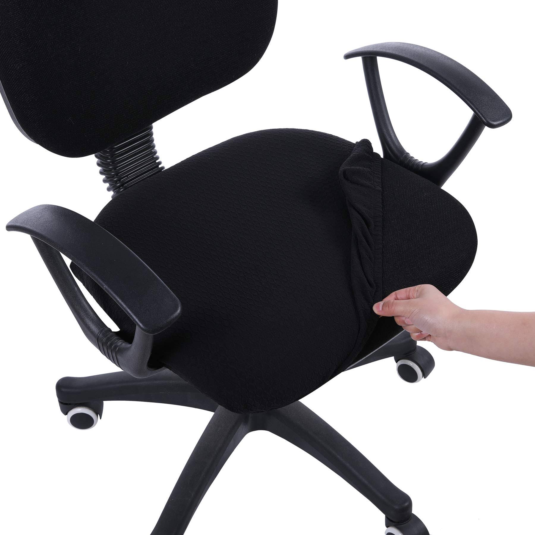 smiry Stretch Jacquard Office Computer Chair Seat Covers, Removable Washable Anti-Dust Desk Chair Seat Cushion Protectors - Black