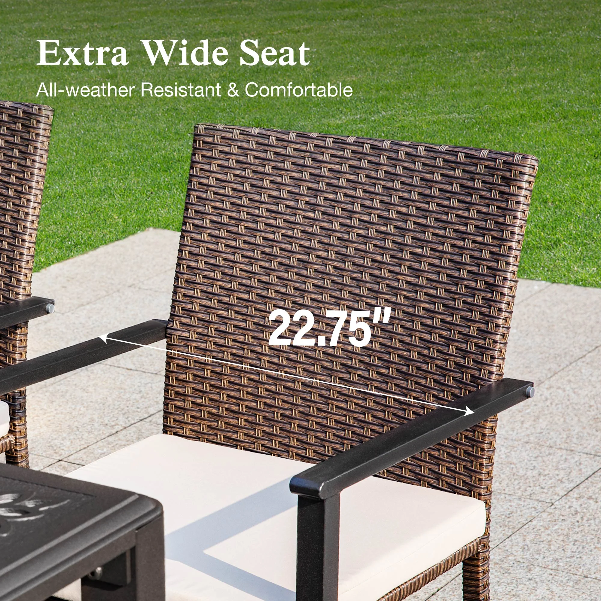8-Piece Outdoor Patio Dining Set with 13 ft Umbrella, Rattan Chairs Rectangle Table Set for 6, Beige Umbrella(8Pcs-Black/Beige) - Image 4